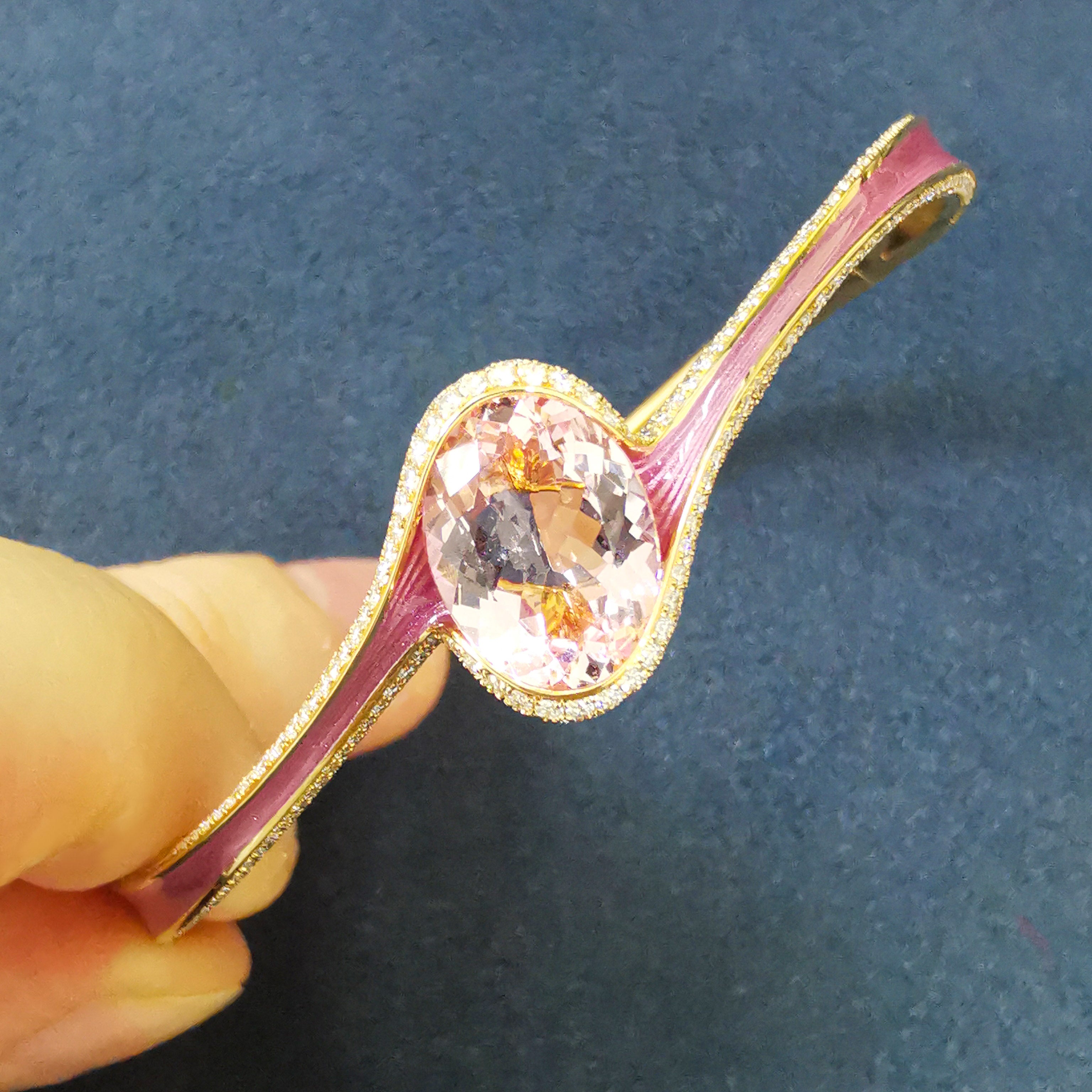Enamel, Morganite, Diamonds 18K Yellow Gold Bracelet, Br 0123-0