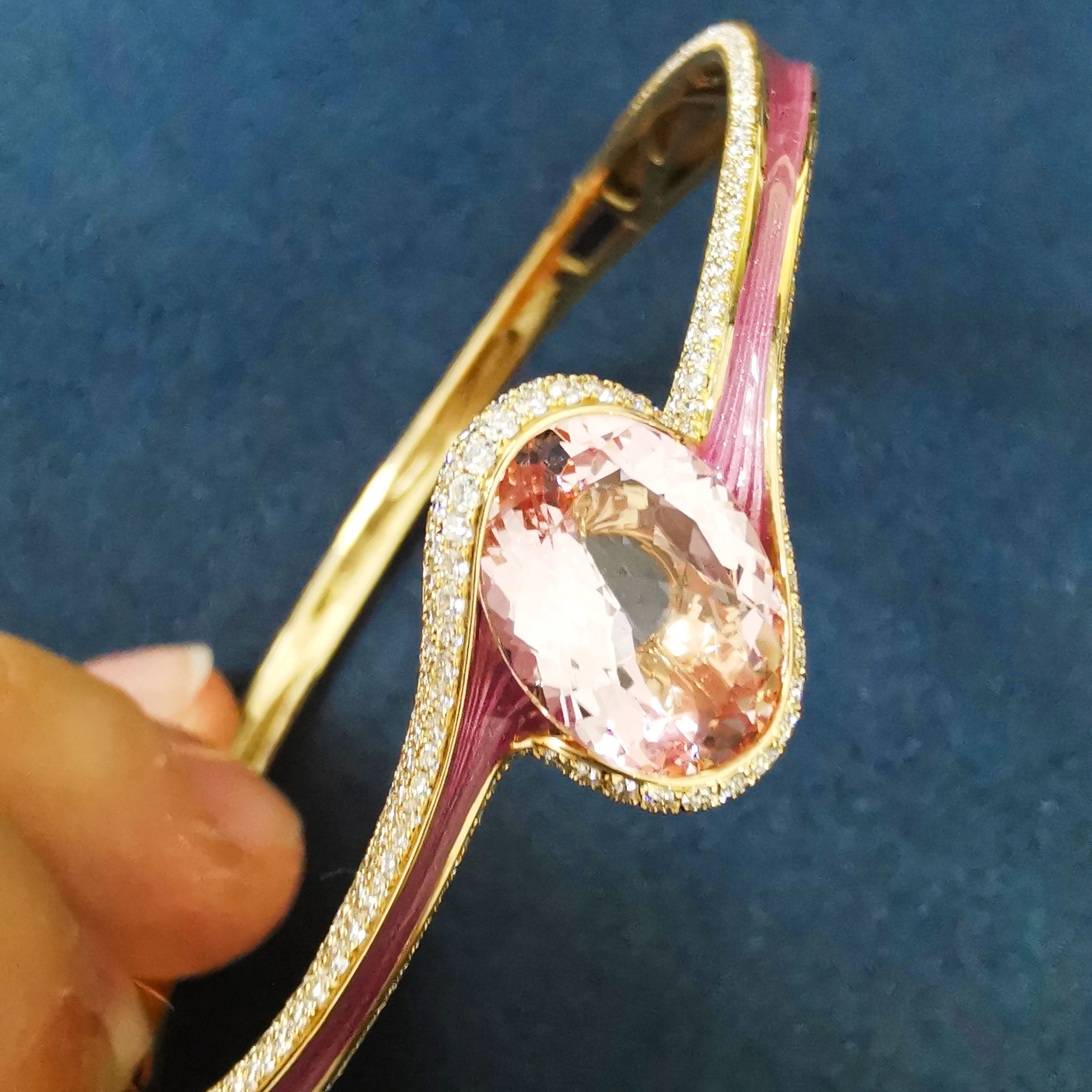 Enamel, Morganite, Diamonds 18K Yellow Gold Bracelet, Br 0123-0