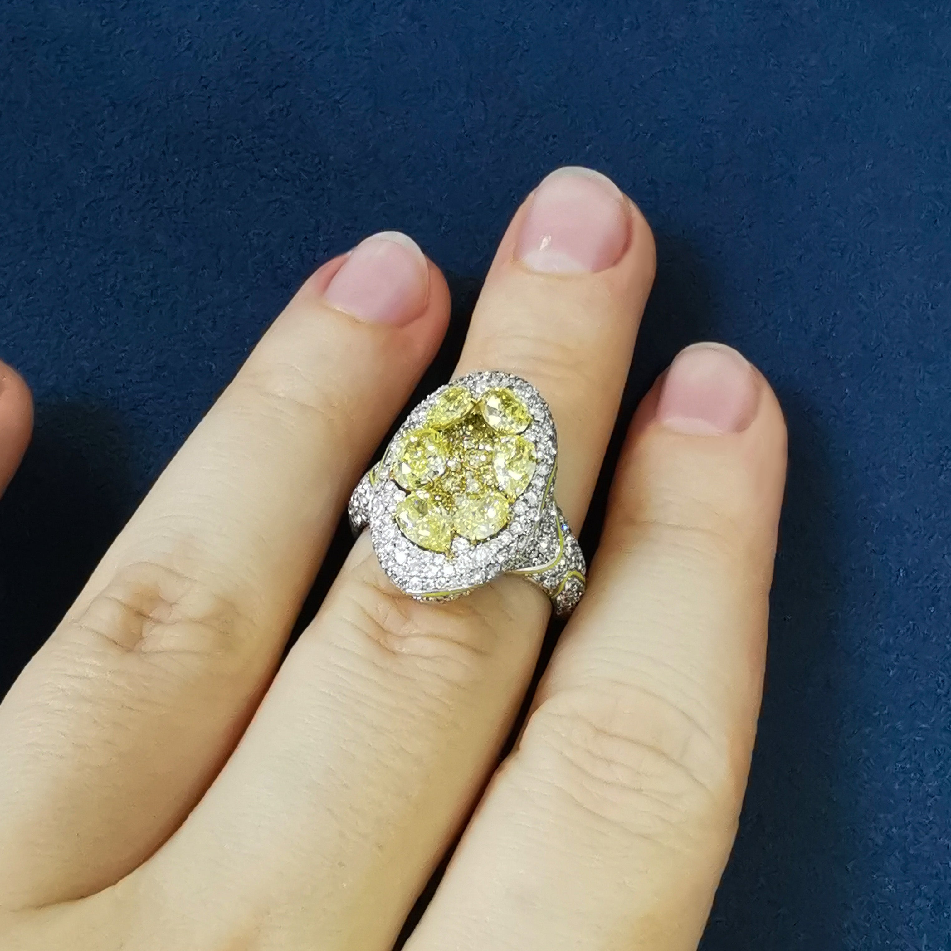 Fancy Yellow Diamonds, Diamonds, Enamel 18K White and Yellow Gold Ring, R 0262-0