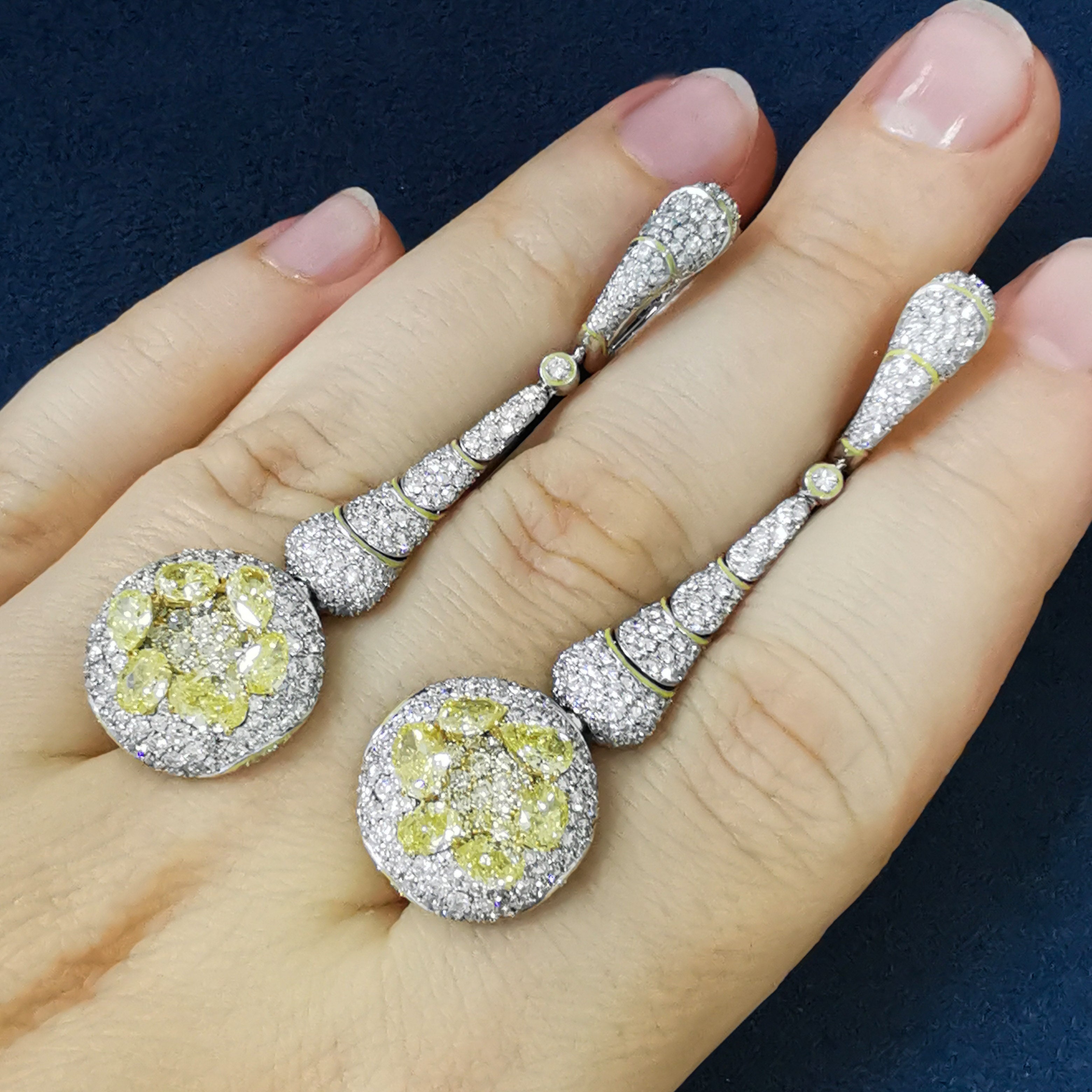 Fancy Yellow Diamonds, Diamonds 18K White and Yellow Gold, Enamel Earrings, E 0262-0