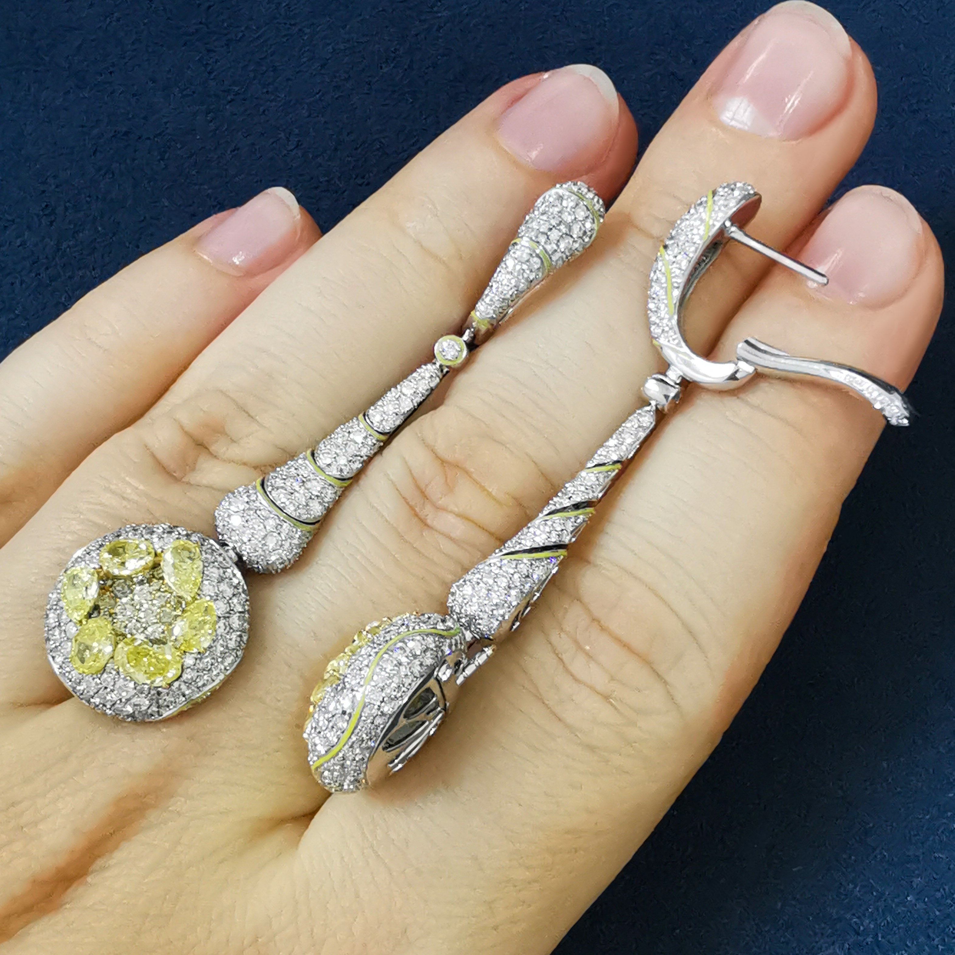Fancy Yellow Diamonds, Diamonds 18K White and Yellow Gold, Enamel Earrings, E 0262-0