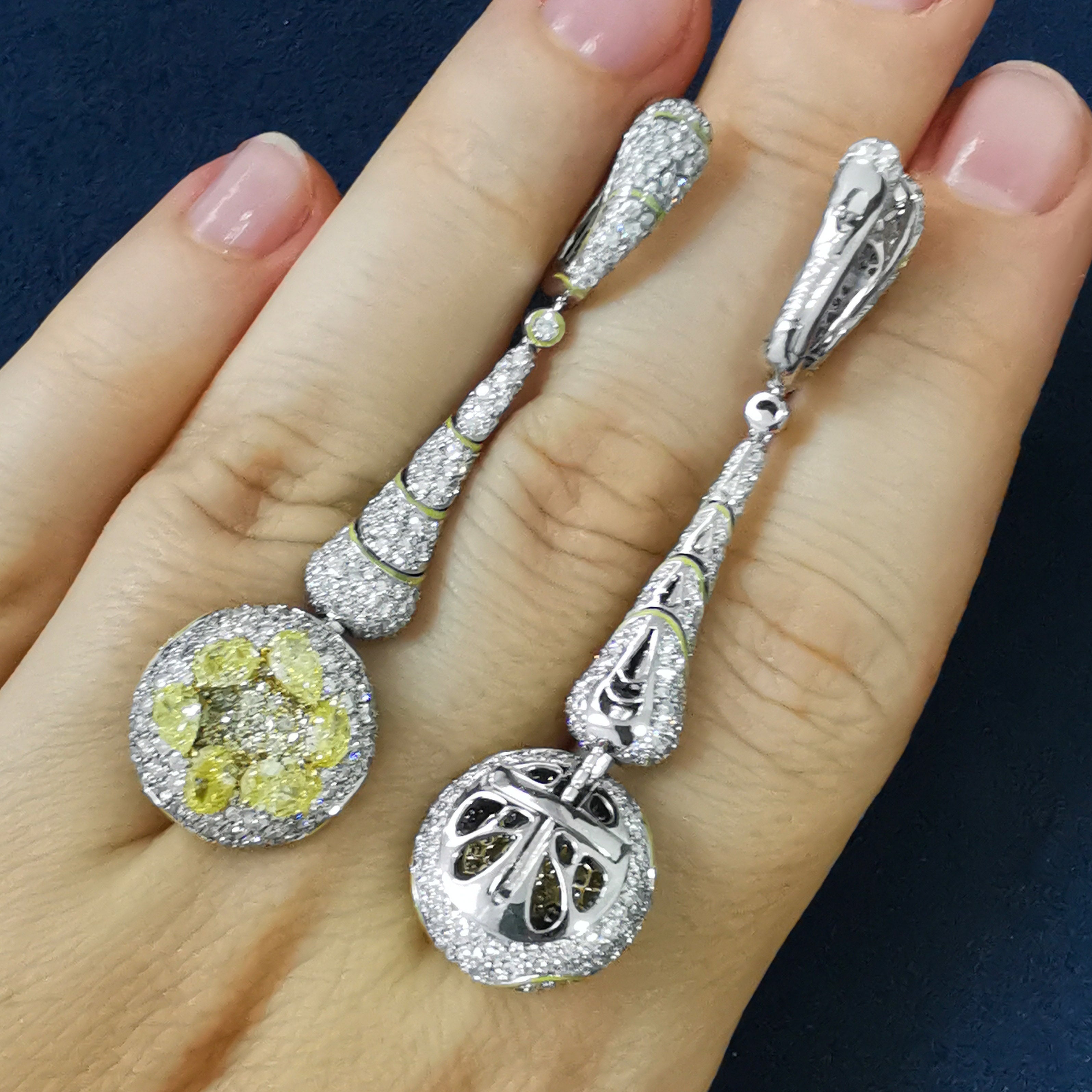 Fancy Yellow Diamonds, Diamonds 18K White and Yellow Gold, Enamel Earrings, E 0262-0