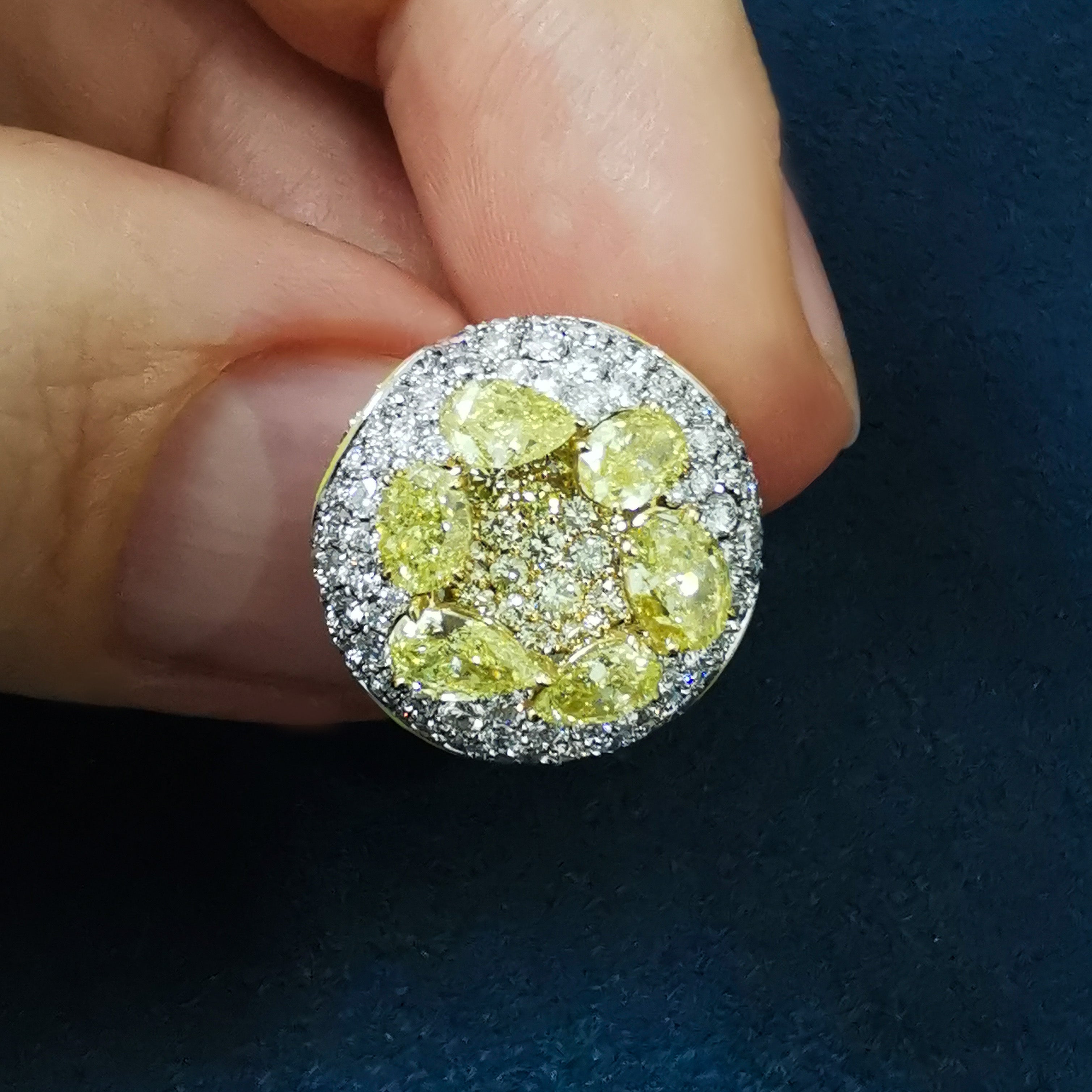 Fancy Yellow Diamonds, Diamonds 18K White and Yellow Gold, Enamel Earrings, E 0262-0