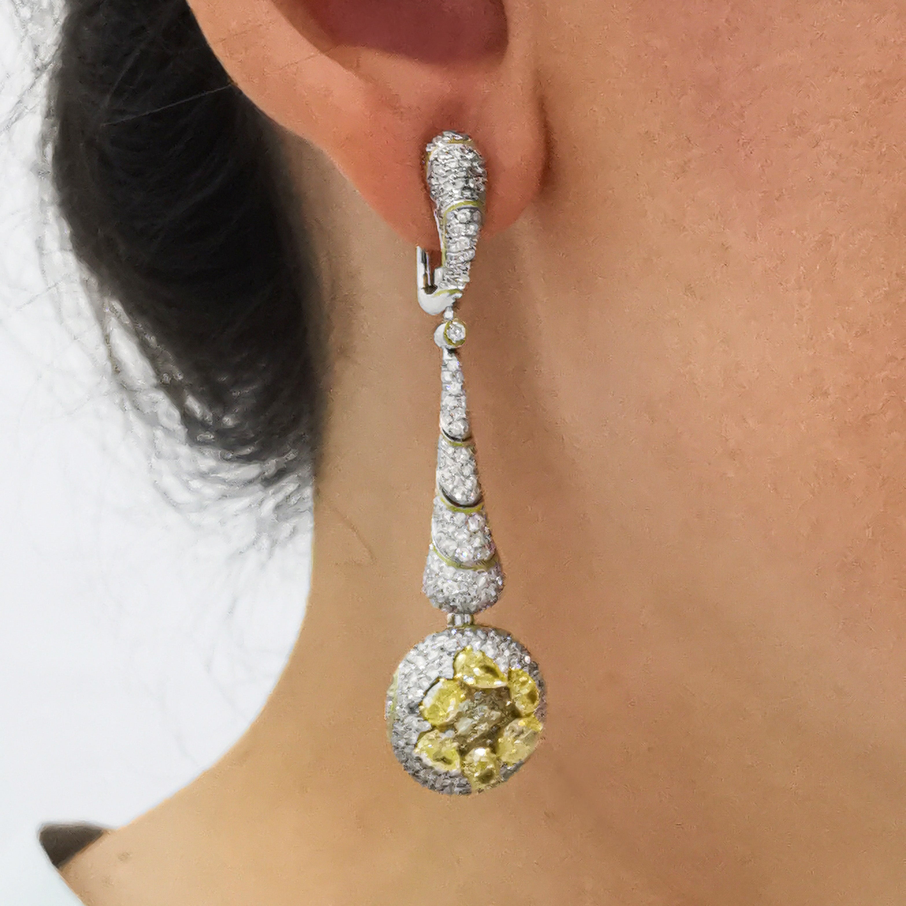 Fancy Yellow Diamonds, Diamonds 18K White and Yellow Gold, Enamel Earrings, E 0262-0