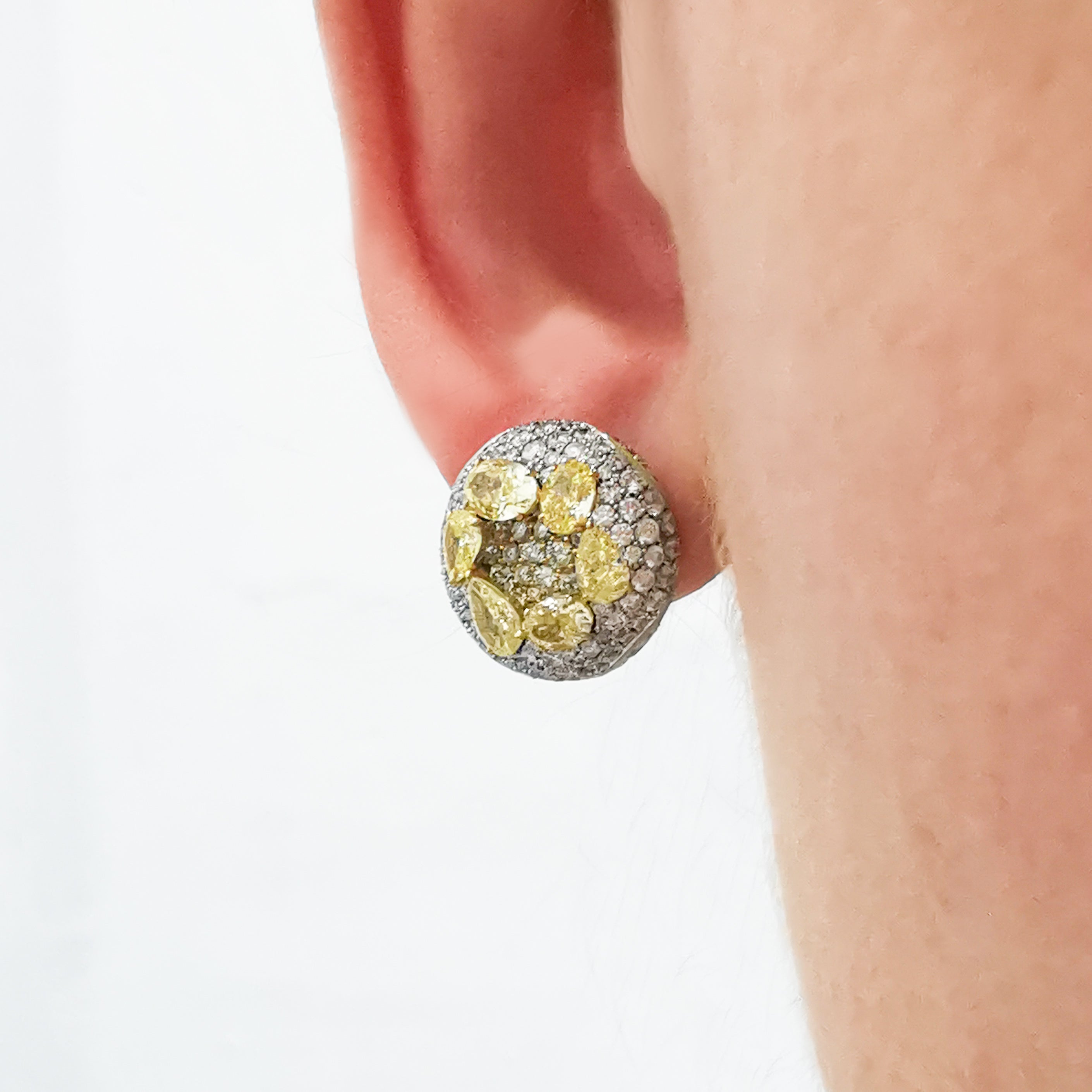 Fancy Yellow Diamonds, Diamonds 18K White and Yellow Gold, Enamel Earrings, E 0262-0