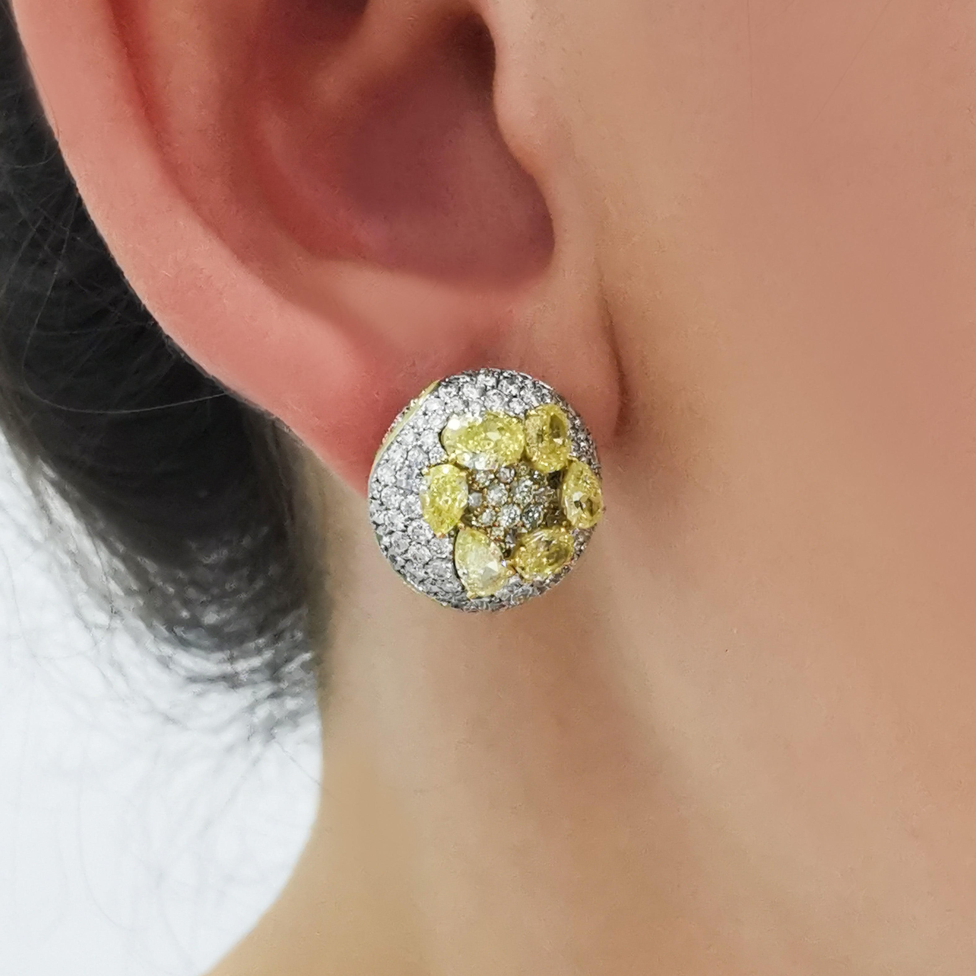 Fancy Yellow Diamonds, Diamonds 18K White and Yellow Gold, Enamel Earrings, E 0262-0