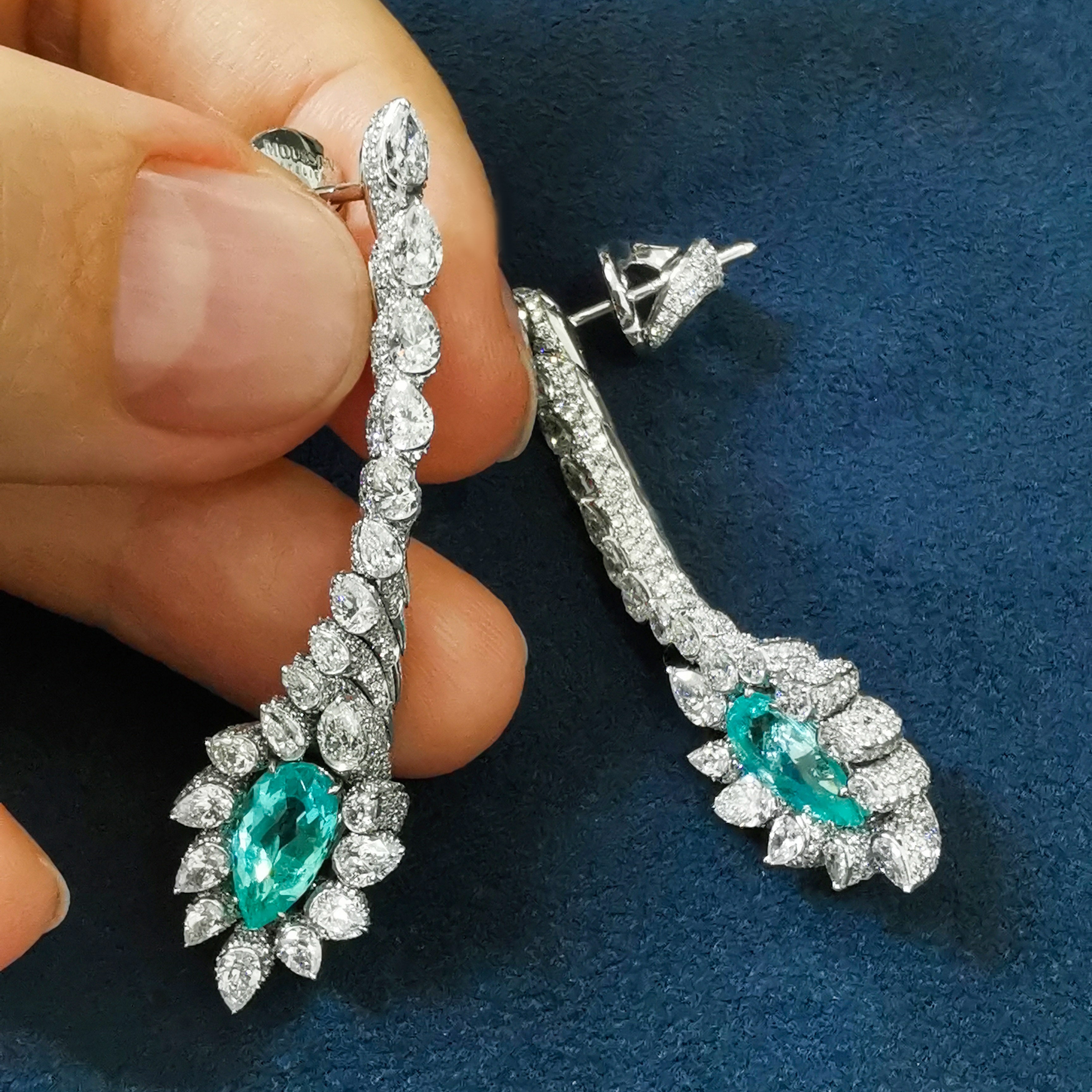 E 0116-1 18K White Gold, Paraiba Tourmaline, Diamonds Earrings