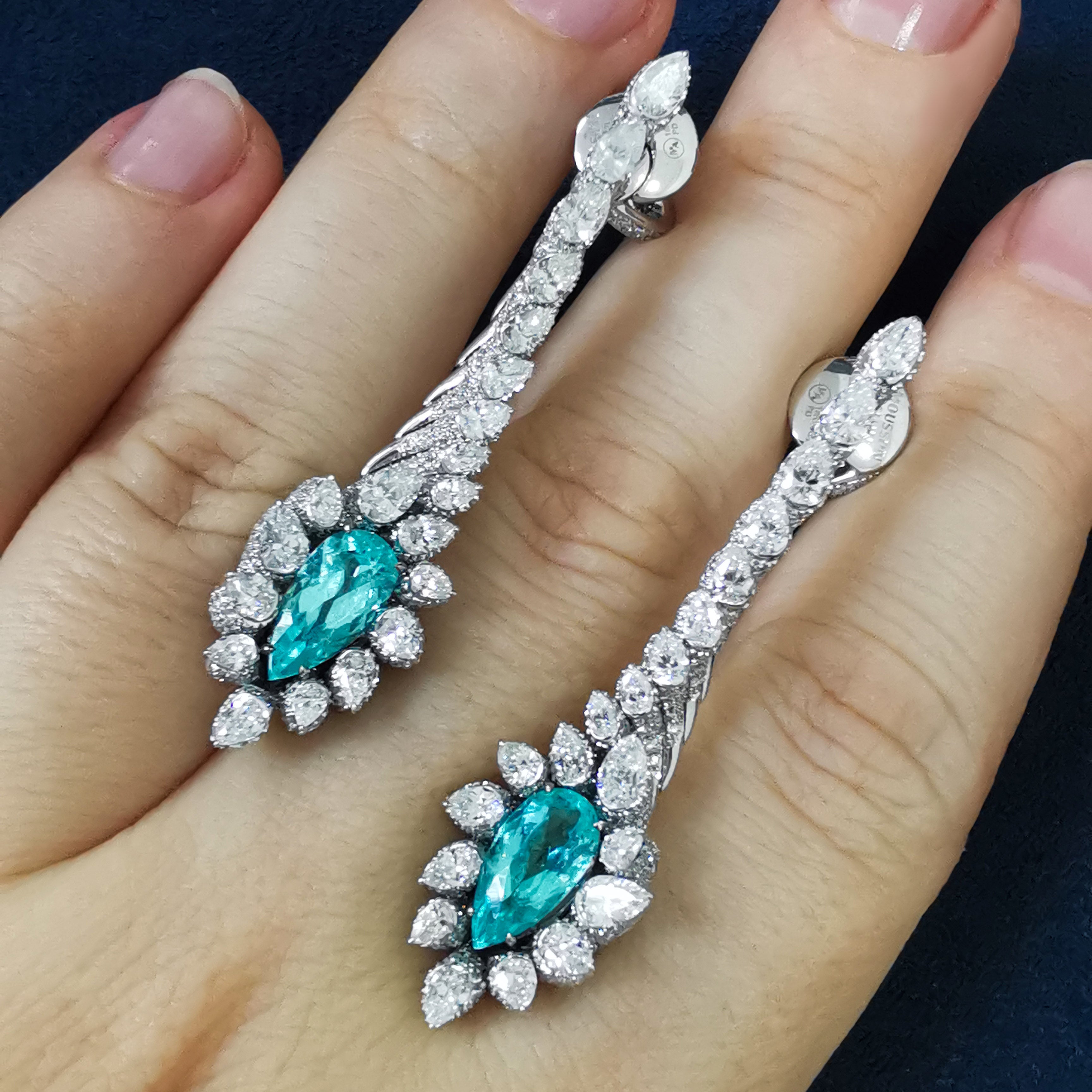 E 0116-1 18K White Gold, Paraiba Tourmaline, Diamonds Earrings