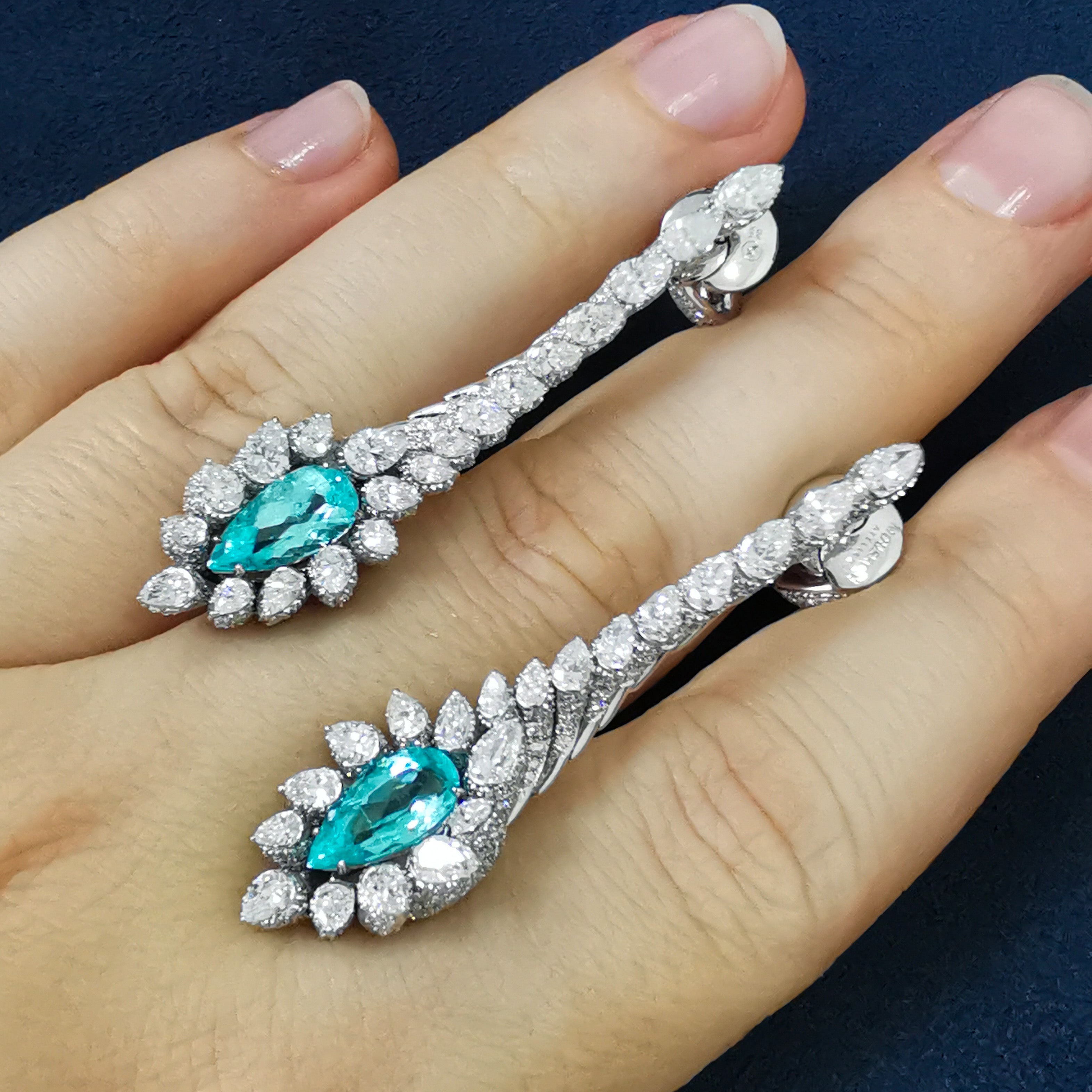 E 0116-1 18K White Gold, Paraiba Tourmaline, Diamonds Earrings