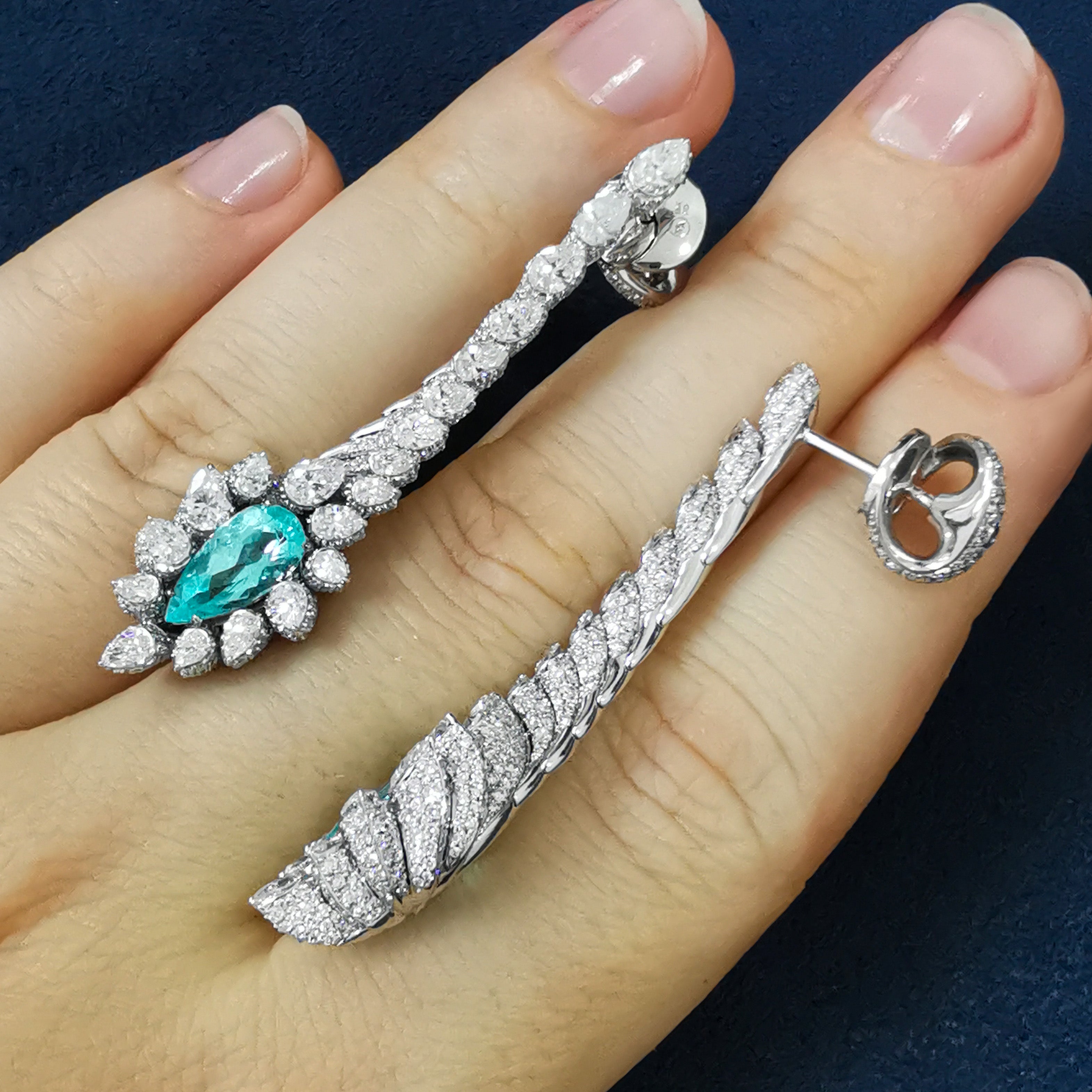 E 0116-1 18K White Gold, Paraiba Tourmaline, Diamonds Earrings