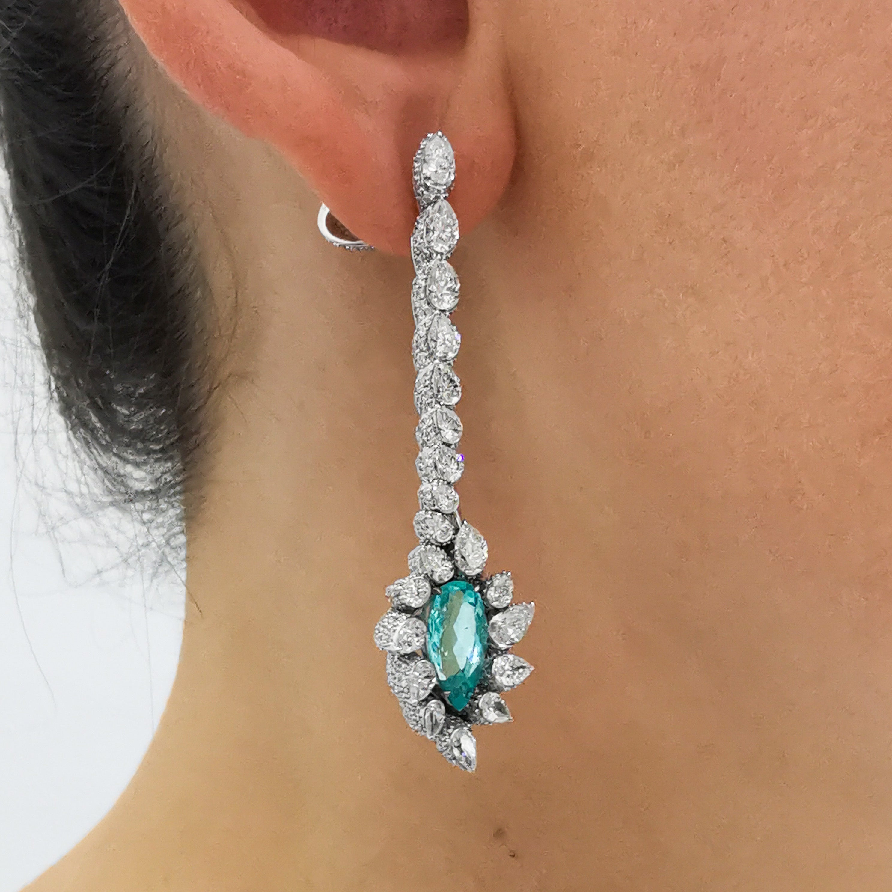 E 0116-1 18K White Gold, Paraiba Tourmaline, Diamonds Earrings