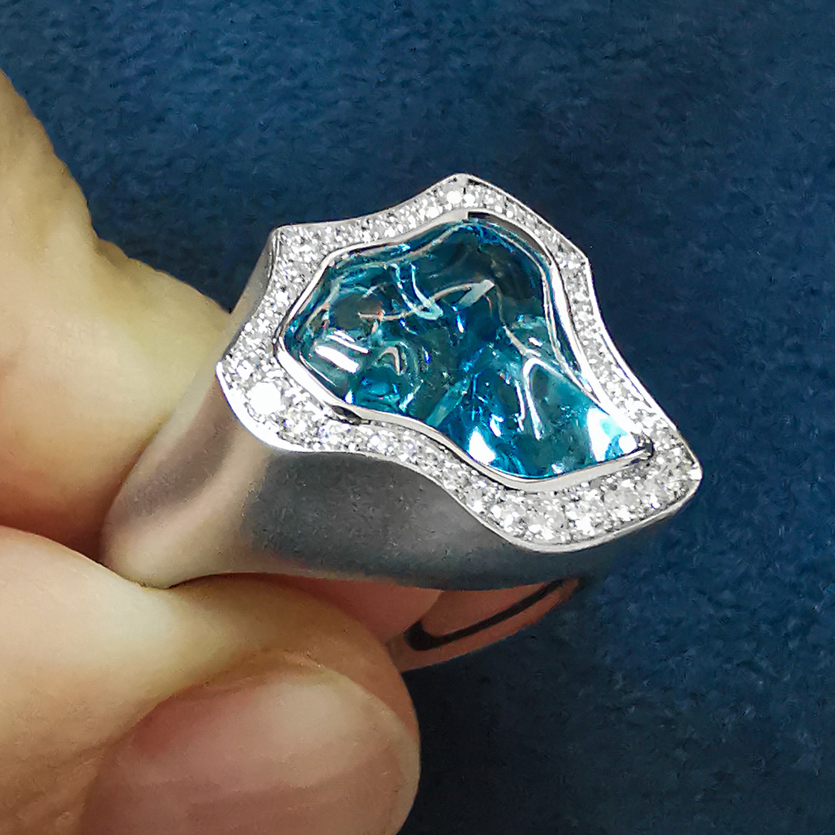 Aquamarine, Diamonds 18K White Gold Ring, R 0030-6/1