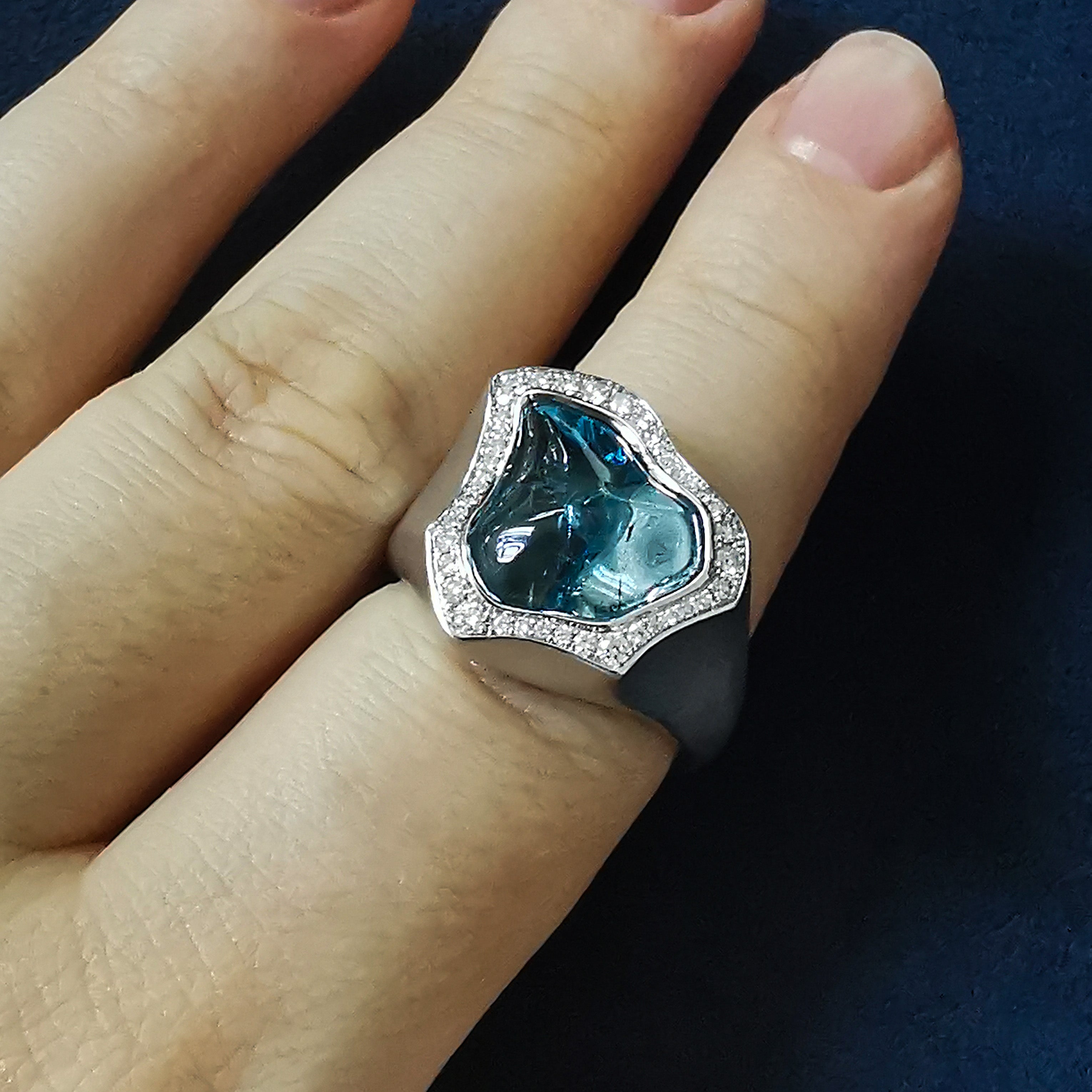 Aquamarine, Diamonds 18K White Gold Ring, R 0030-6/1