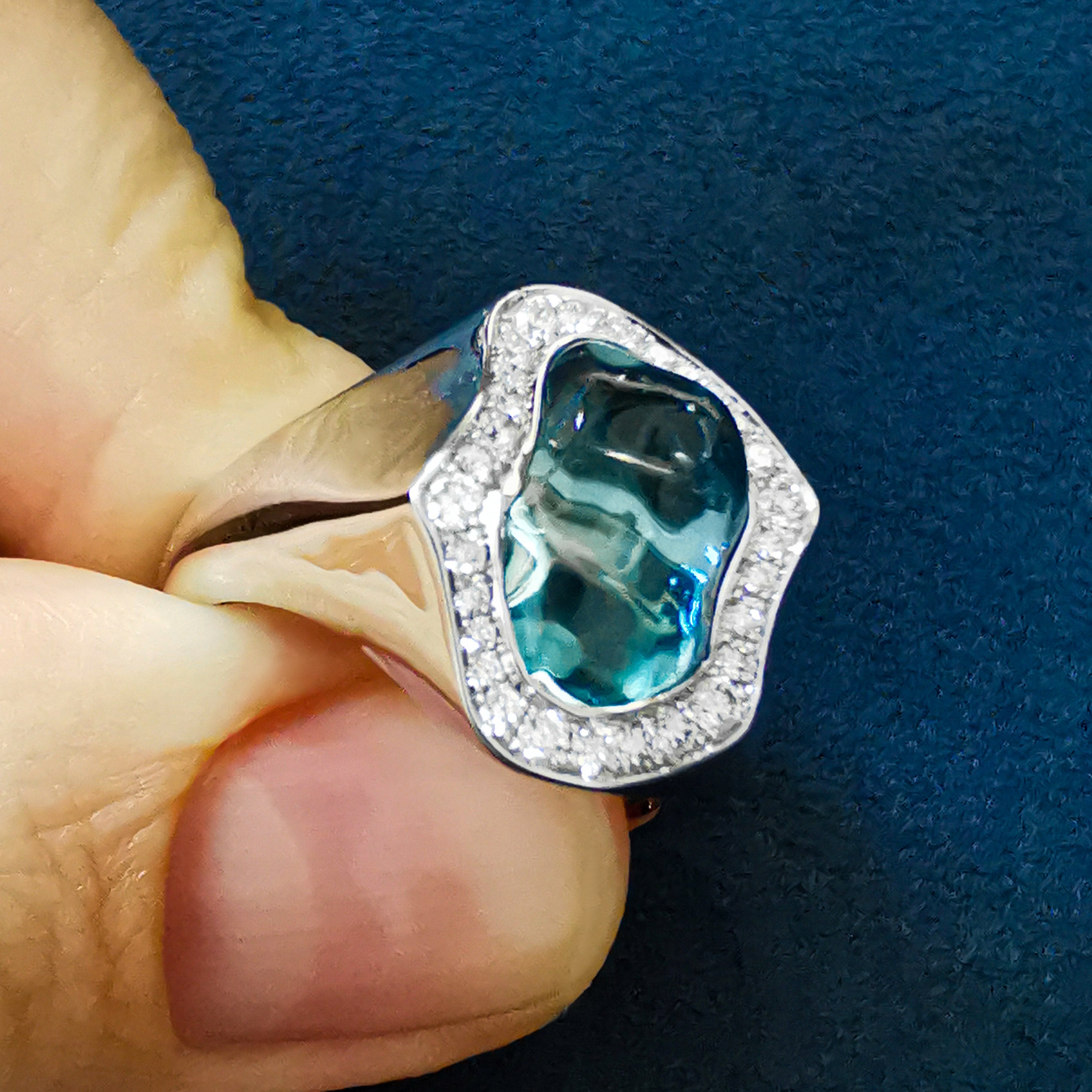 Aquamarine, Diamonds 18K White Gold Ring, R 0030-5/1