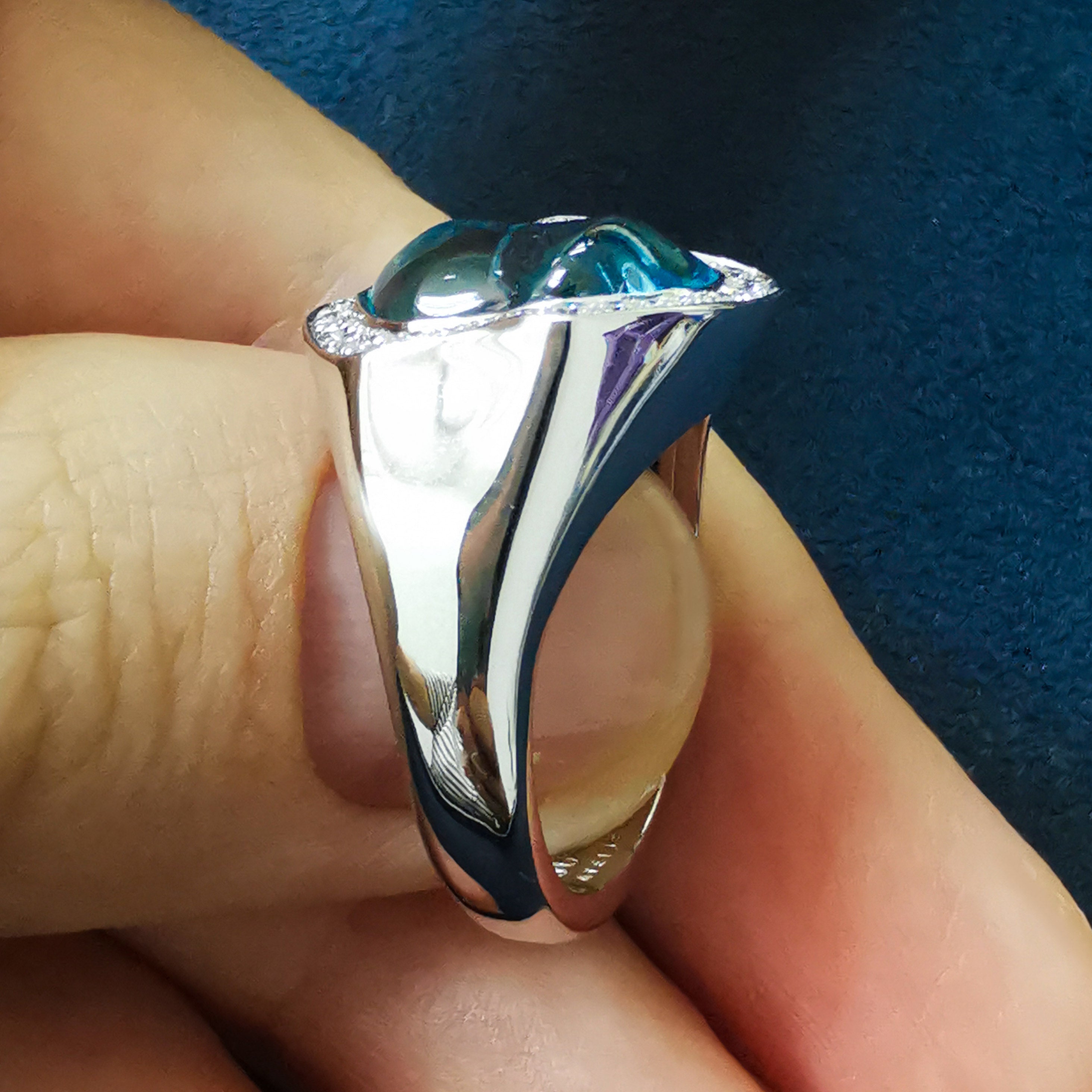 Aquamarine, Diamonds 18K White Gold Ring, R 0030-5/1