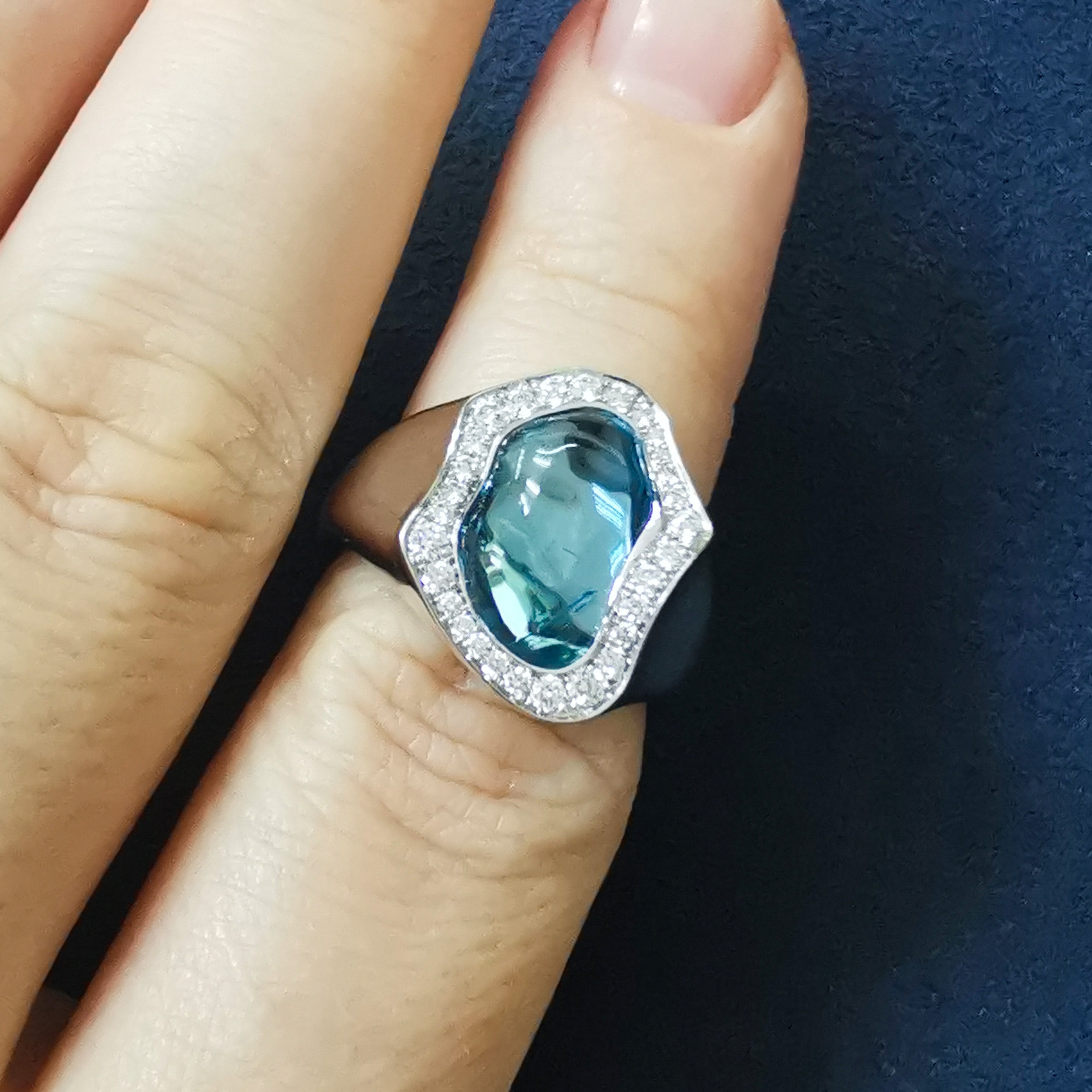 Aquamarine, Diamonds 18K White Gold Ring, R 0030-5/1
