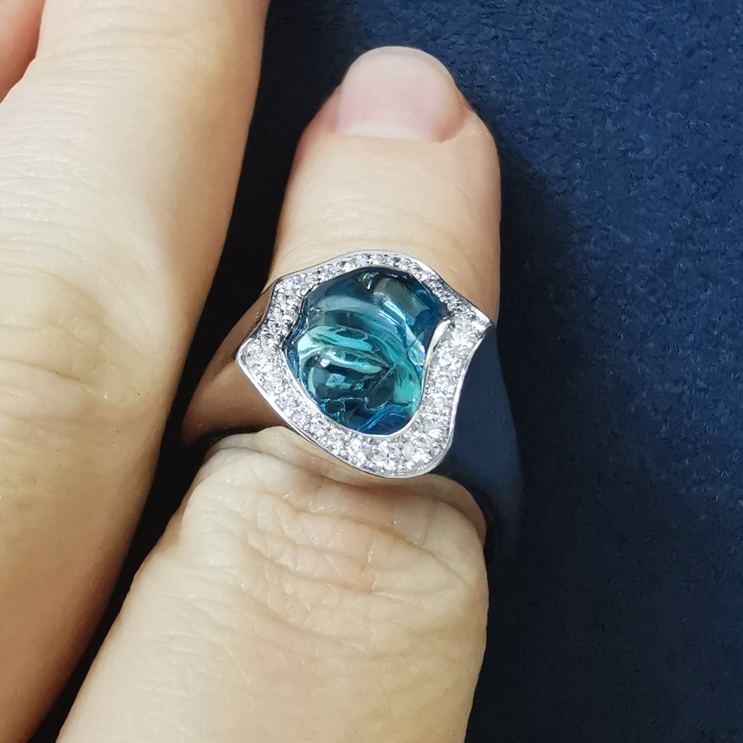 Aquamarine, Diamonds 18K White Gold Ring, R 0030-5/1