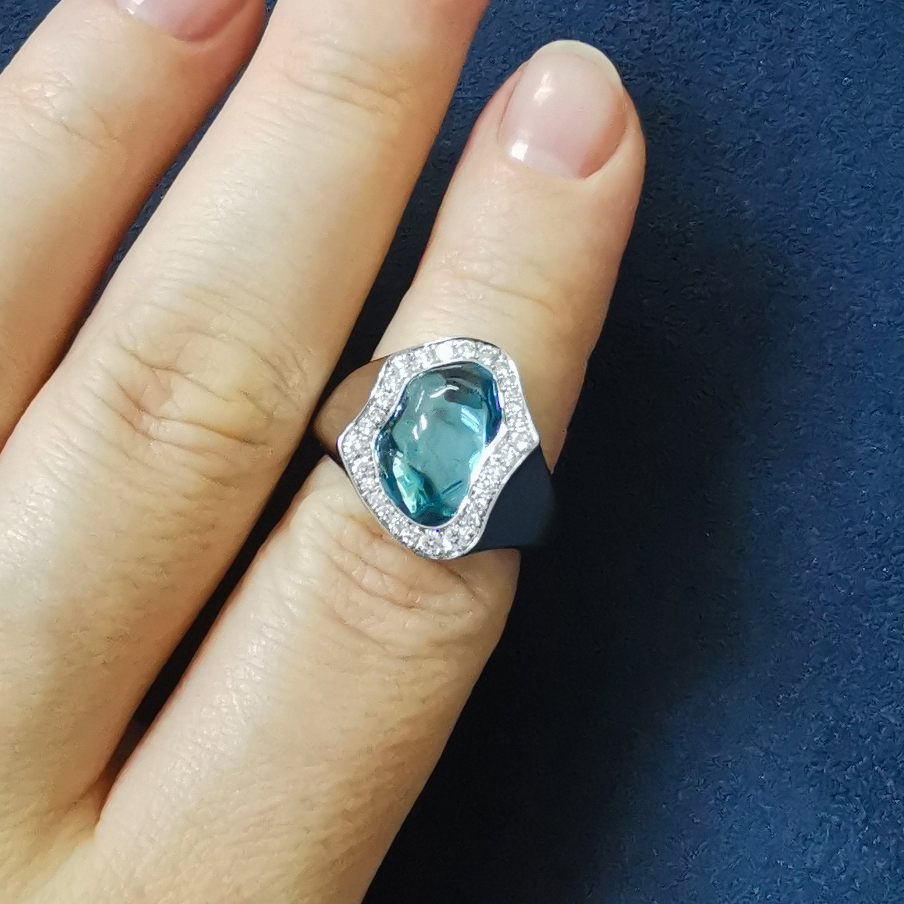 Aquamarine, Diamonds 18K White Gold Ring, R 0030-5/1