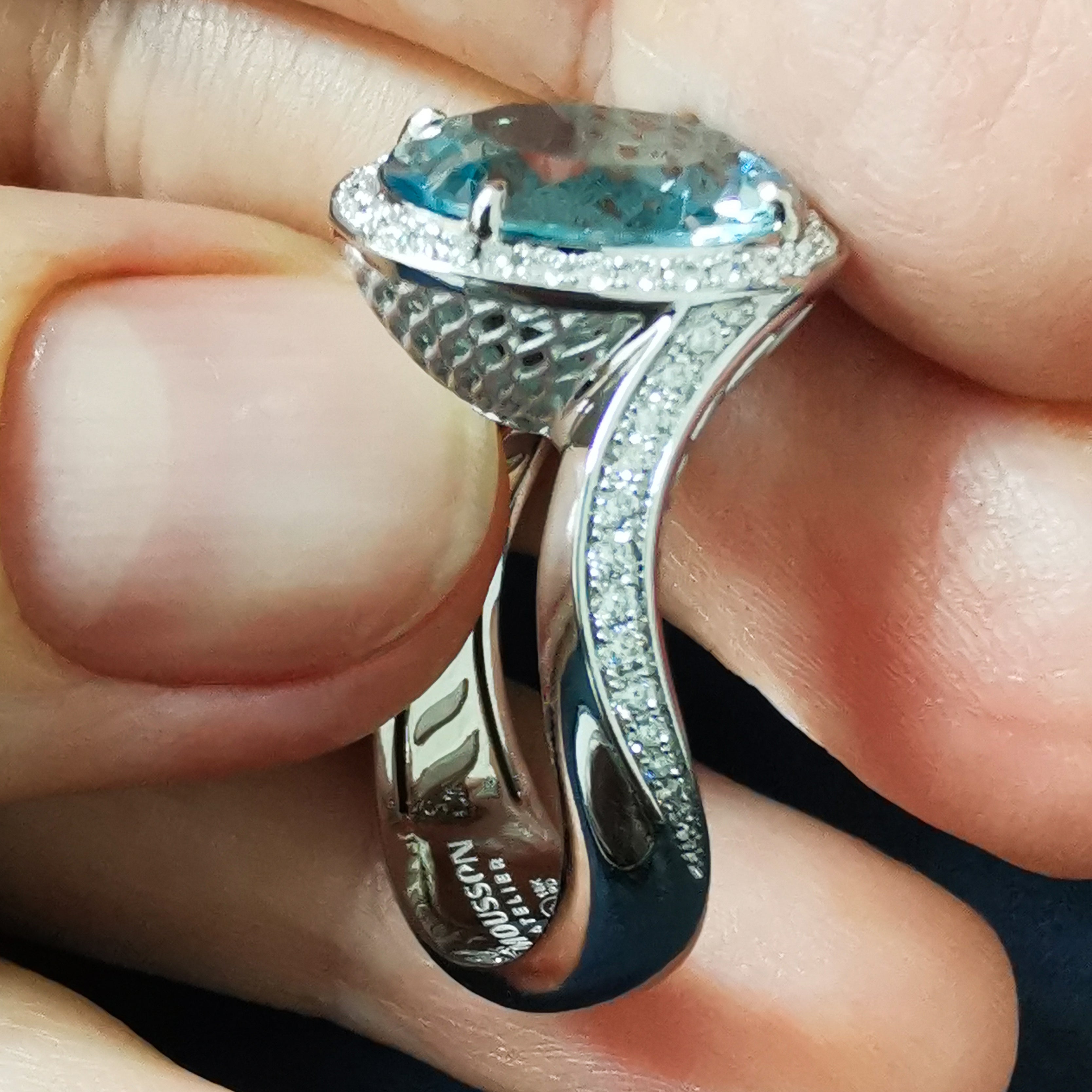 Aquamarine, Diamonds 18K White Gold Ring, R 0144-2