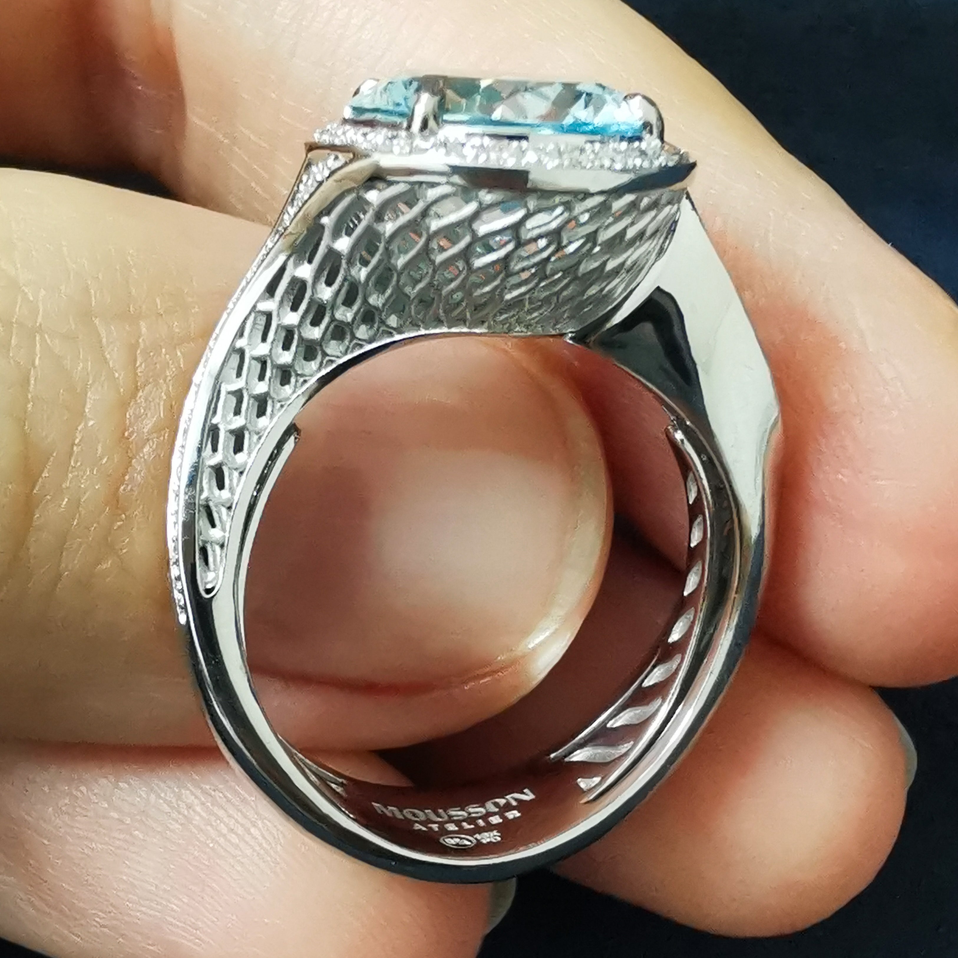 Aquamarine, Diamonds 18K White Gold Ring, R 0144-2