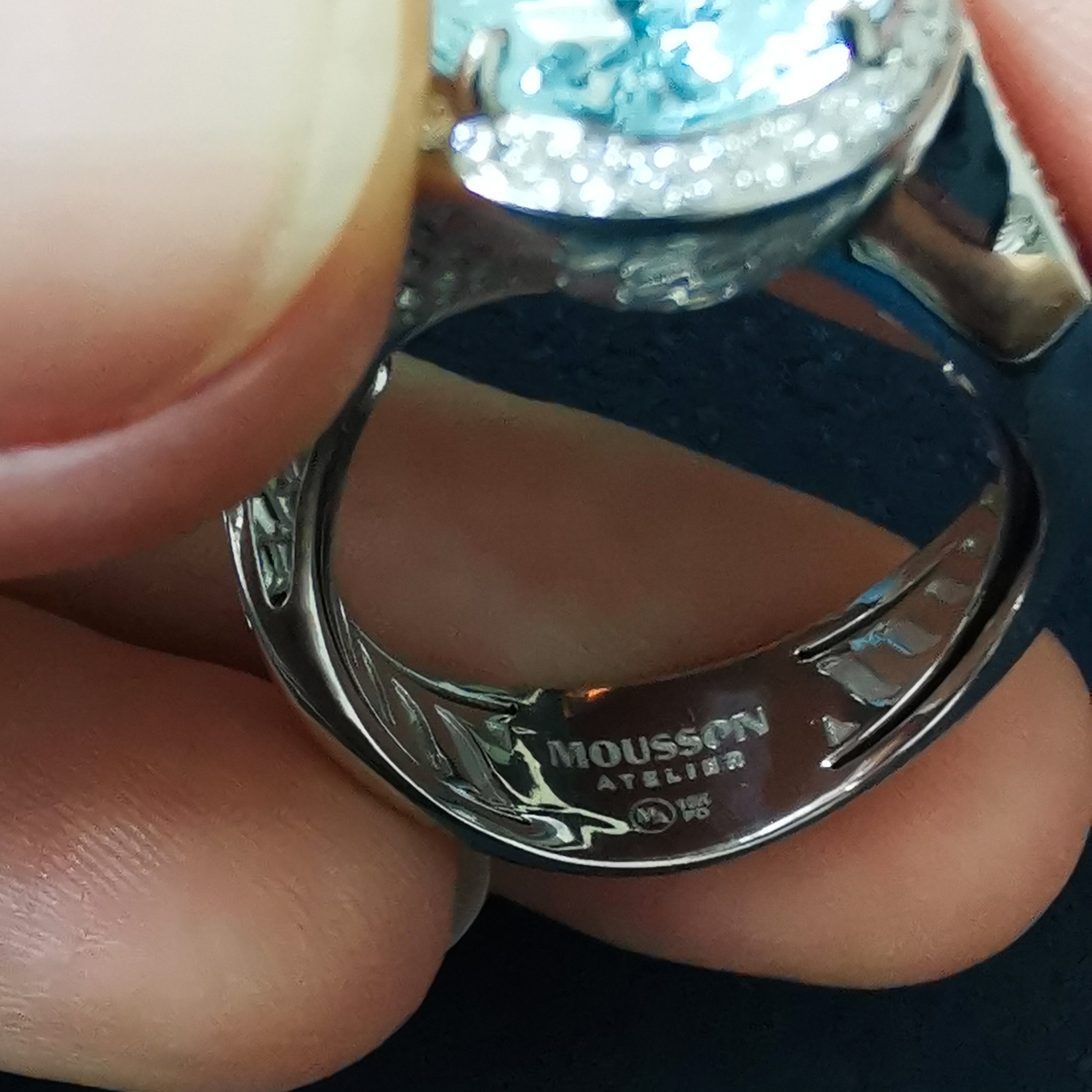 R 0144-2, 18K White Gold, Aquamarine, Diamonds Ring