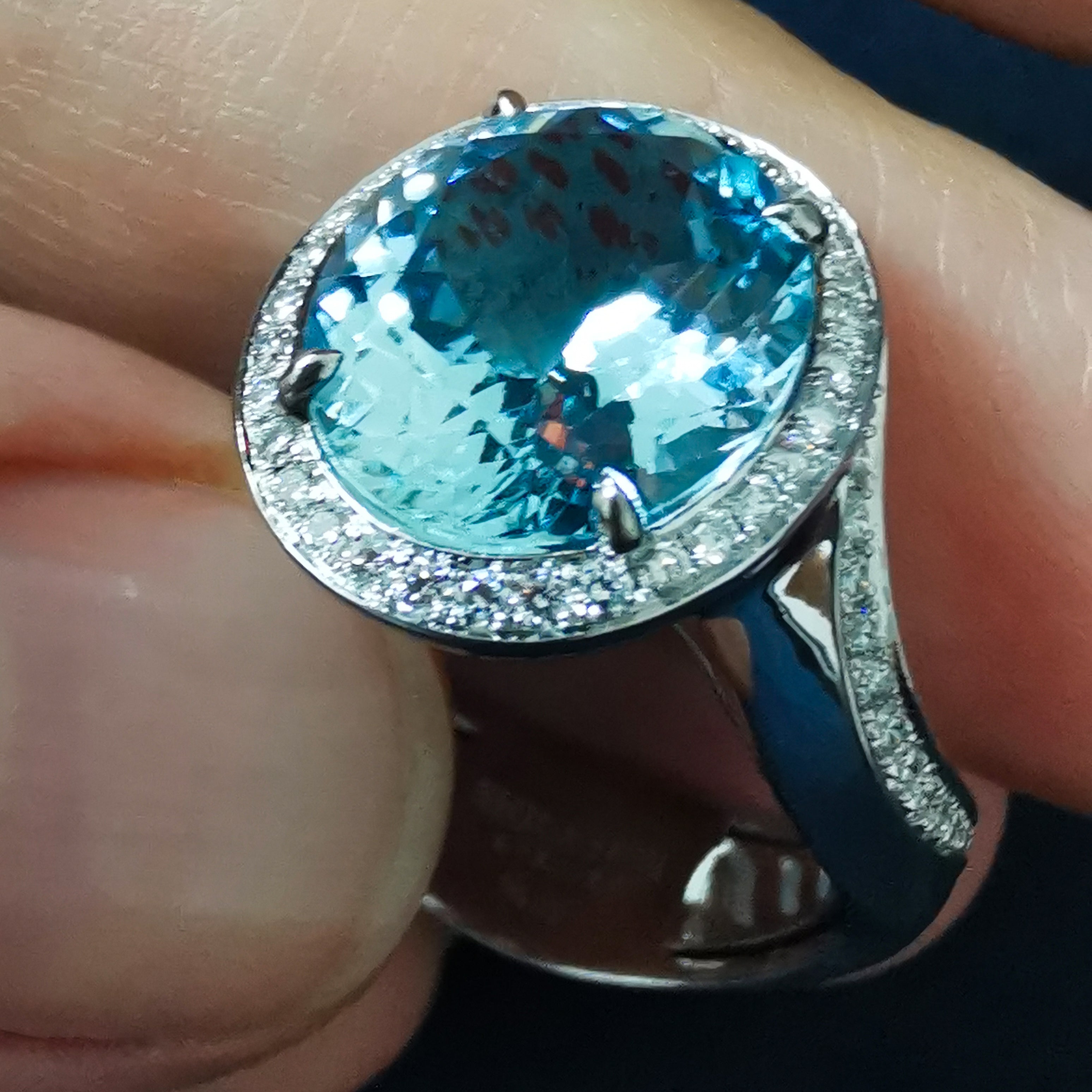 Aquamarine, Diamonds 18K White Gold Ring, R 0144-2