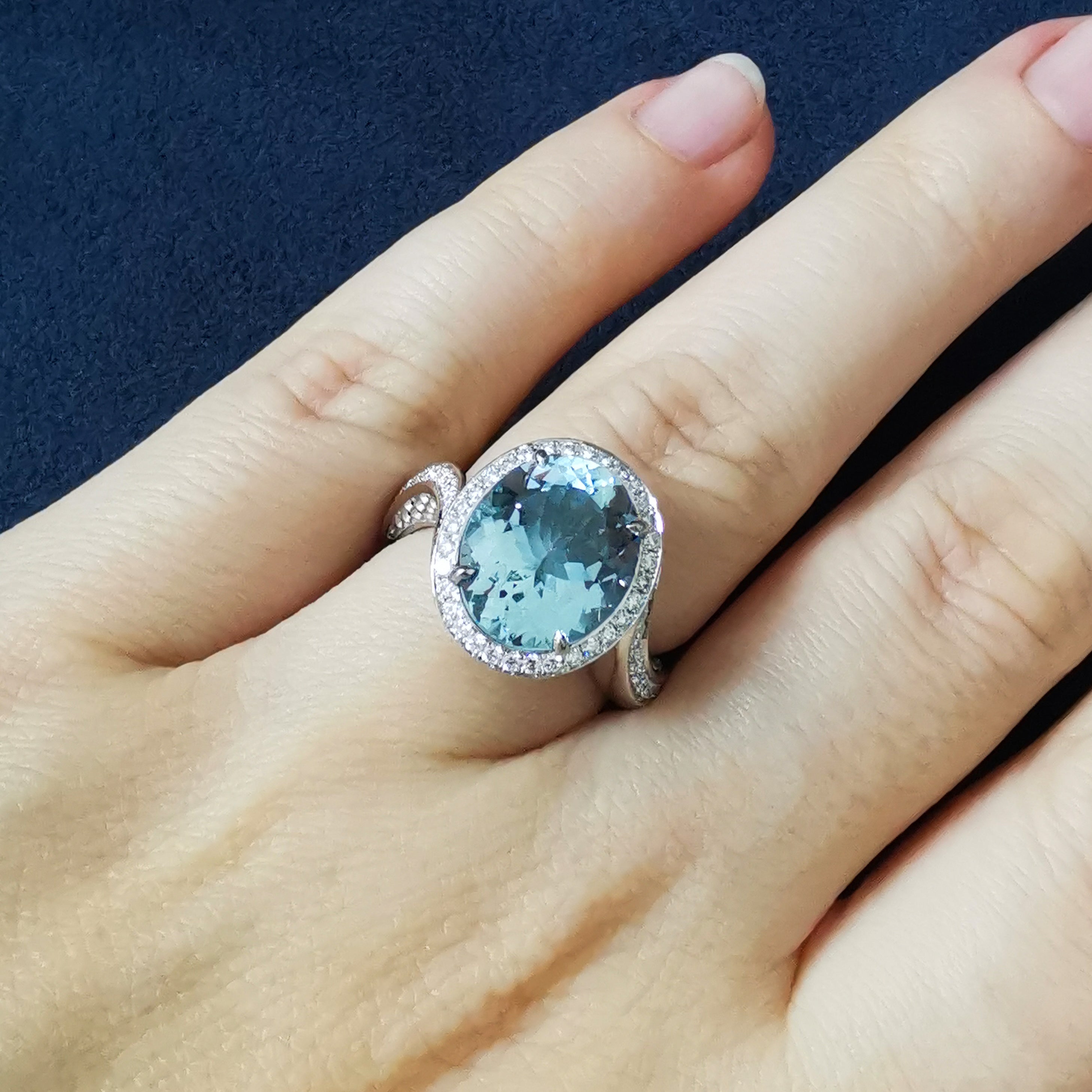 Aquamarine, Diamonds 18K White Gold Ring, R 0144-2