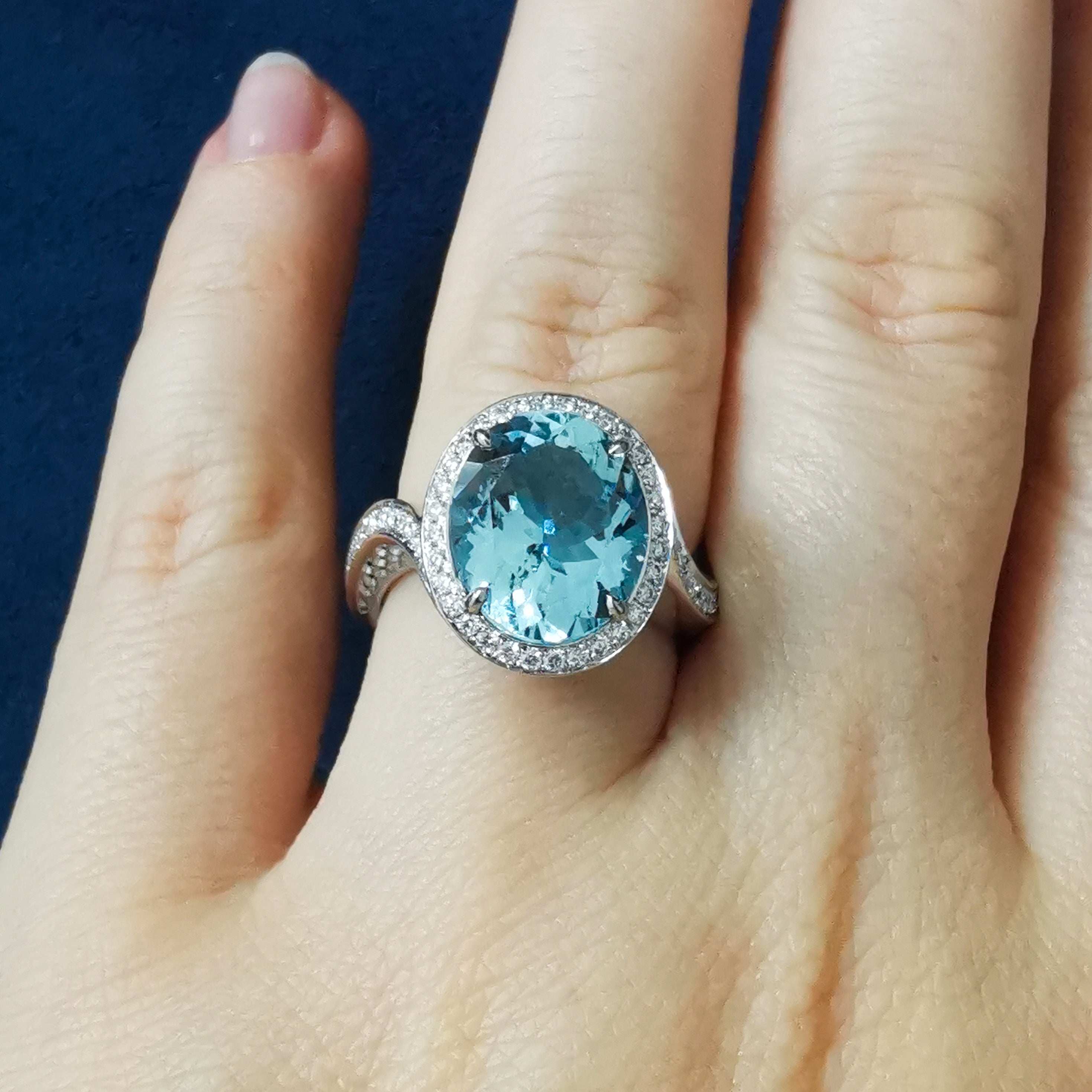 Aquamarine, Diamonds 18K White Gold Ring, R 0144-2