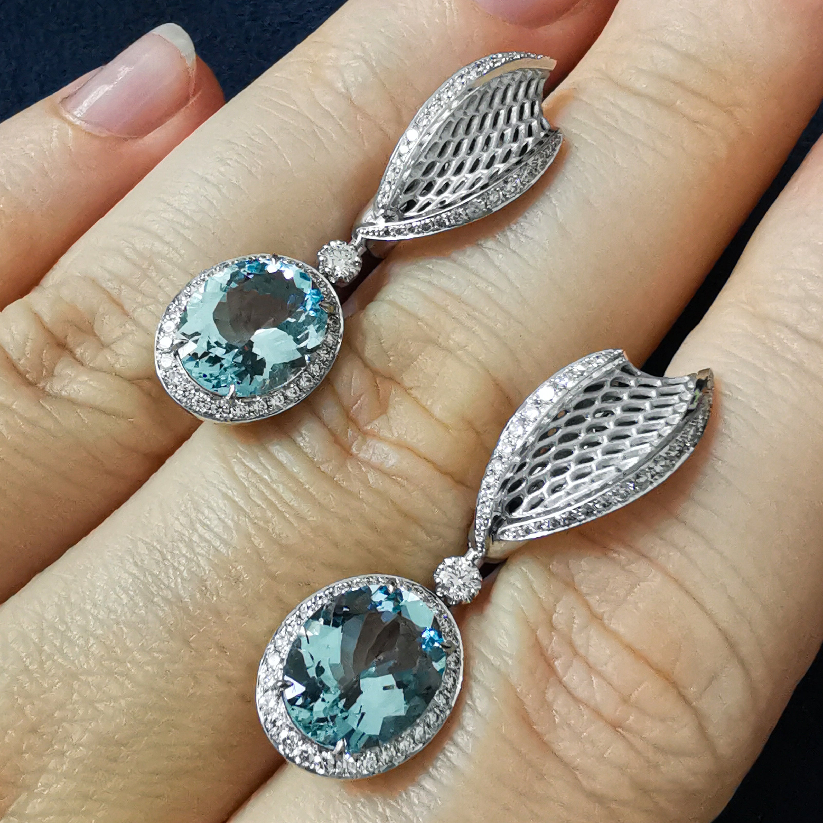 Aquamarine, Diamonds Earrings 18K White Gold, E 0144-22
