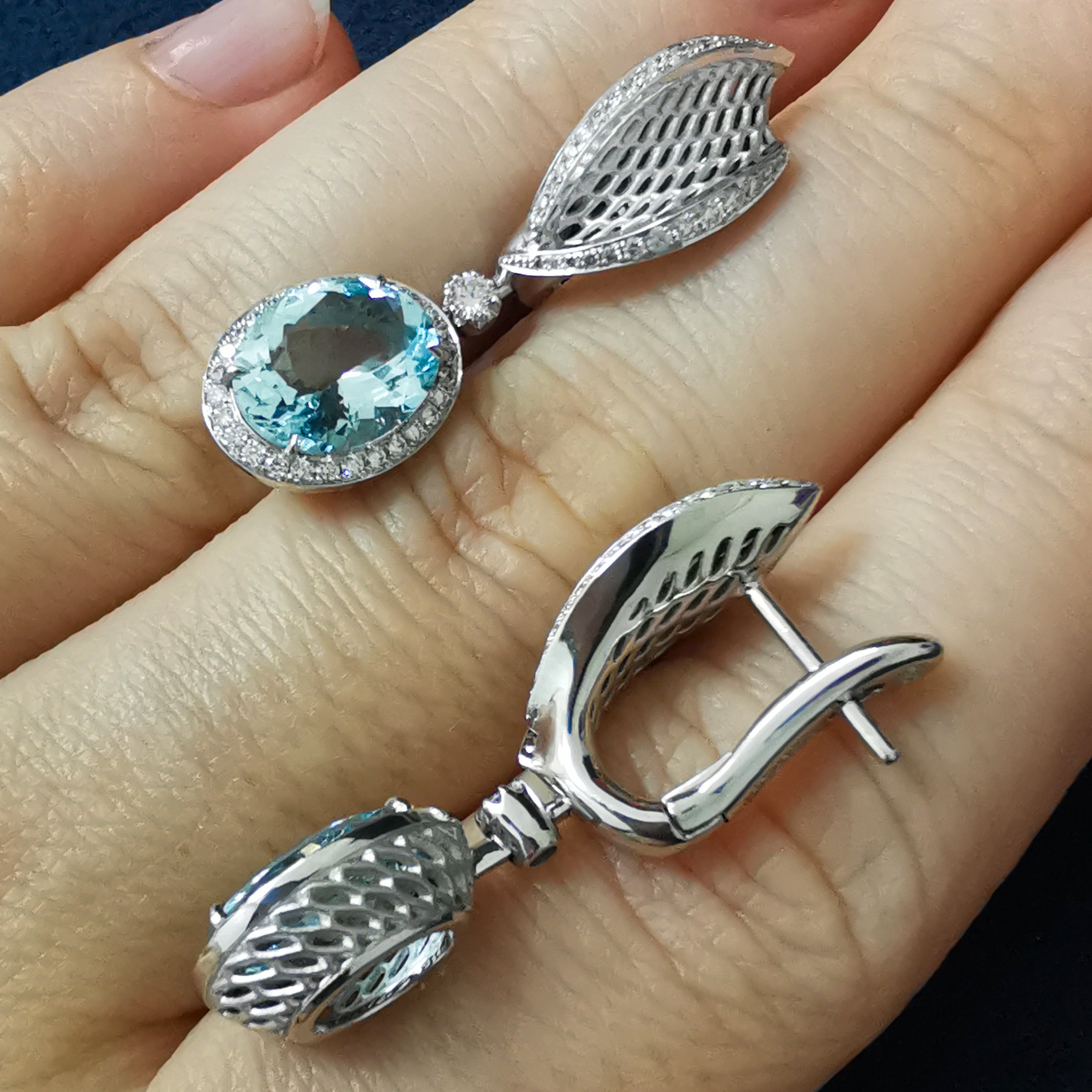 Aquamarine, Diamonds Earrings 18K White Gold, E 0144-22