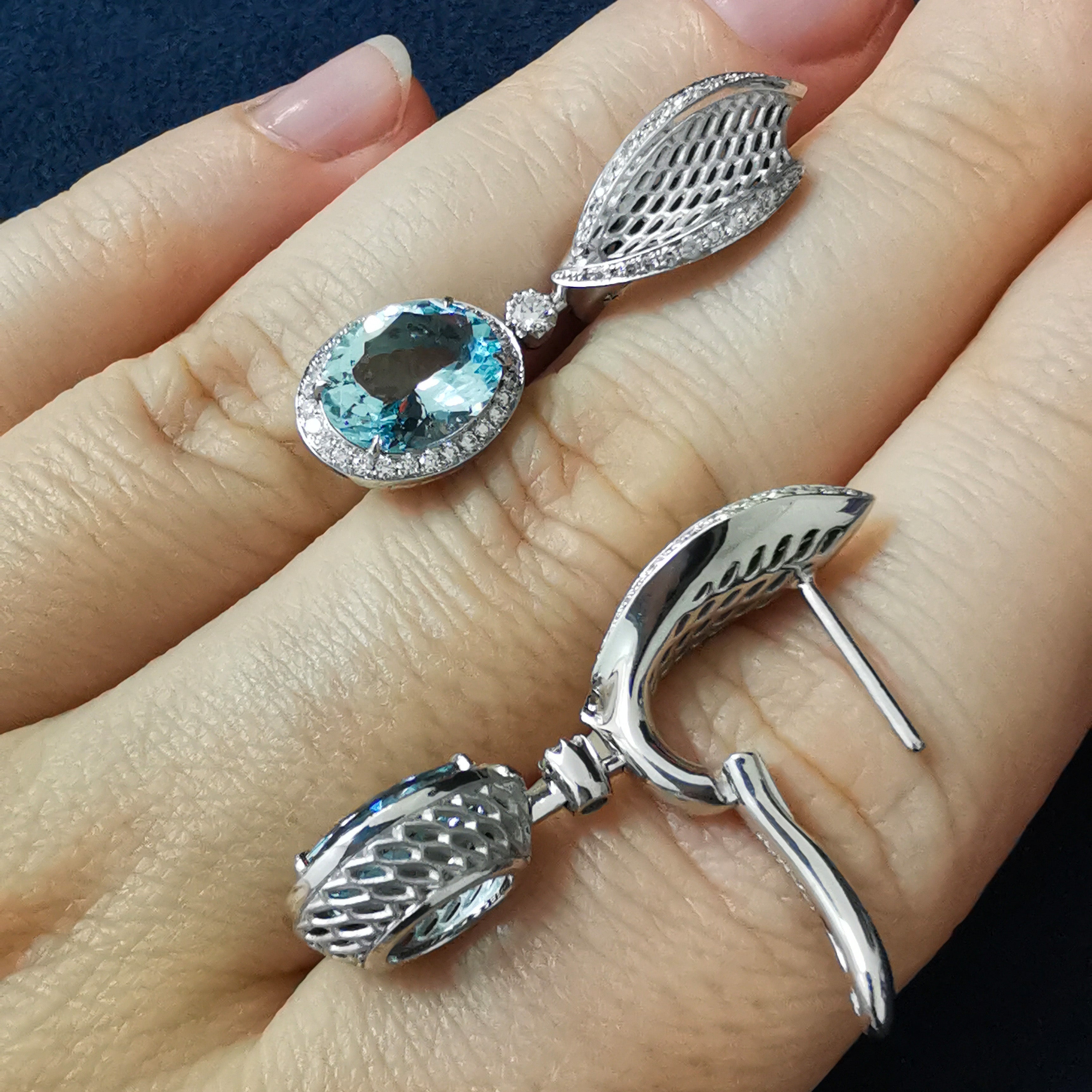 Aquamarine, Diamonds Earrings 18K White Gold, E 0144-22