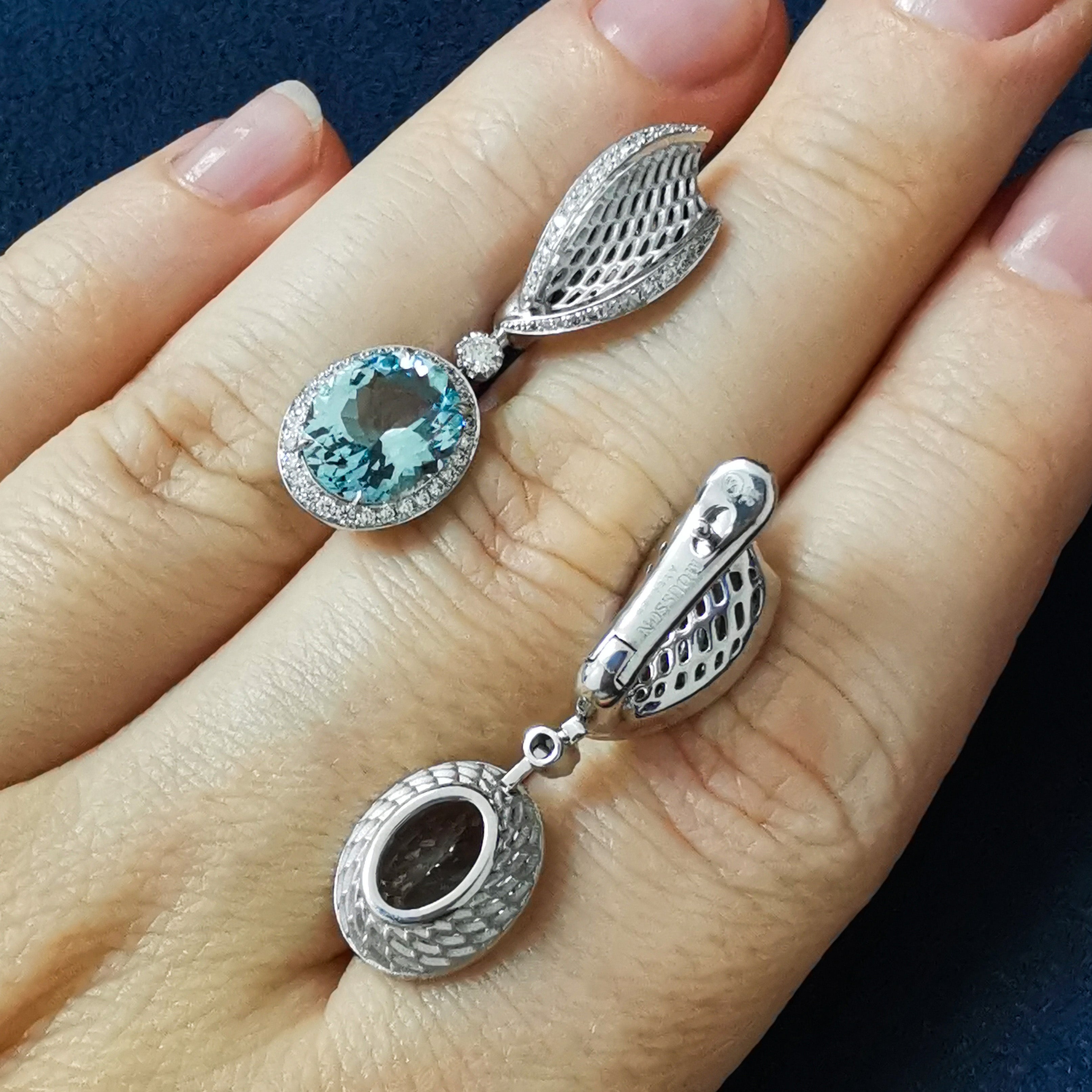 Aquamarine, Diamonds Earrings 18K White Gold, E 0144-22