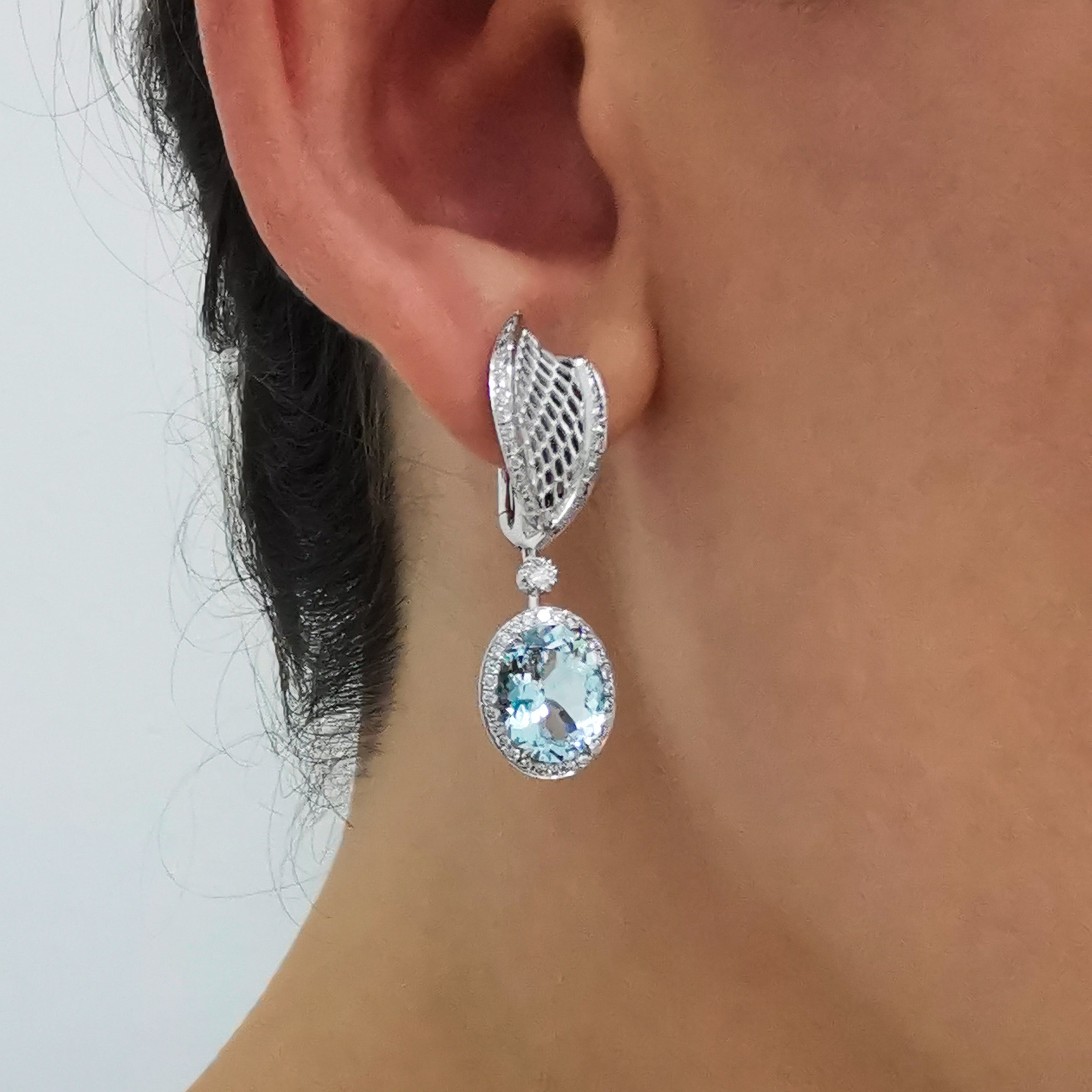 Aquamarine, Diamonds Earrings 18K White Gold, E 0144-22