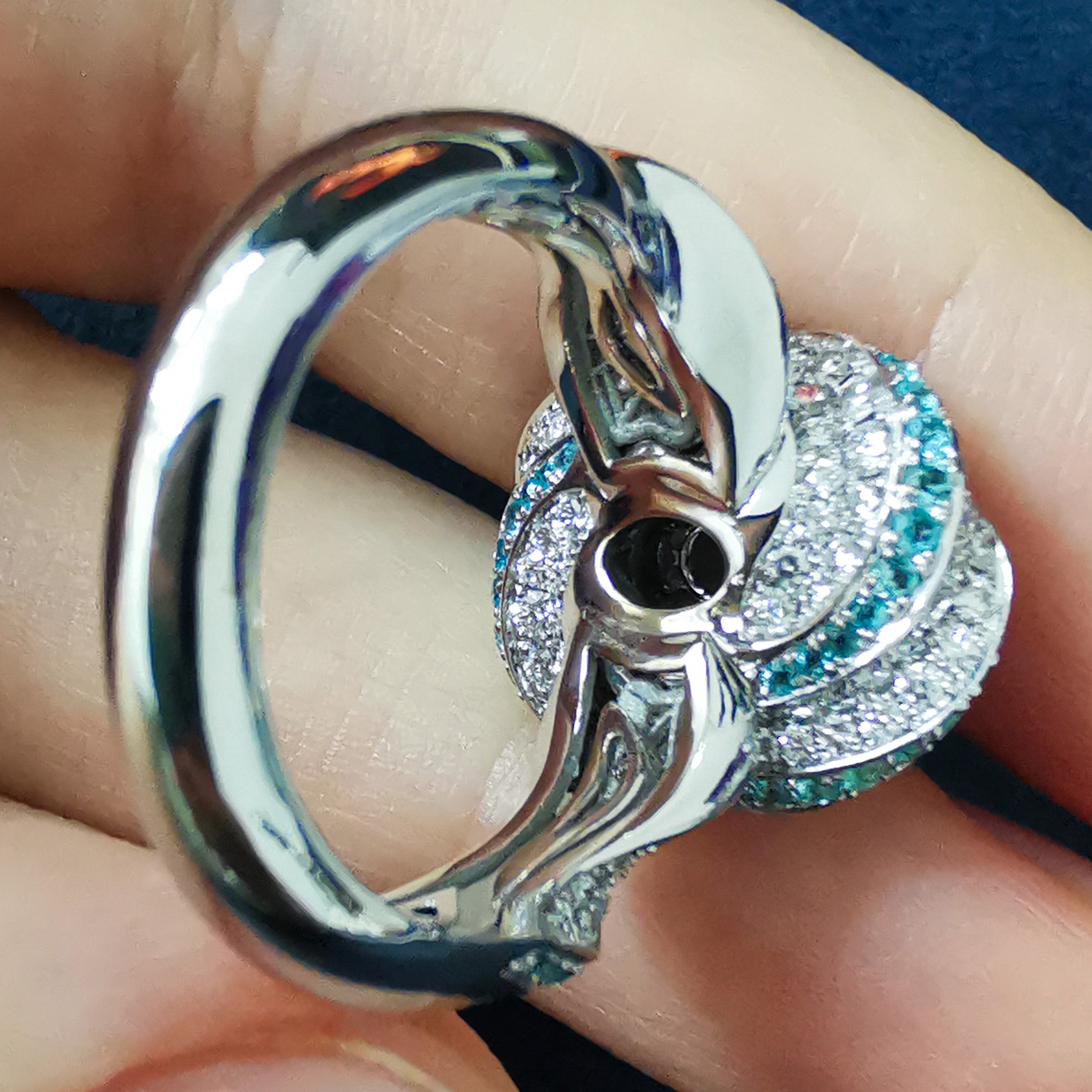 Paraiba Tourmaline, Diamonds 18K White Gold Ring, R 0121-30