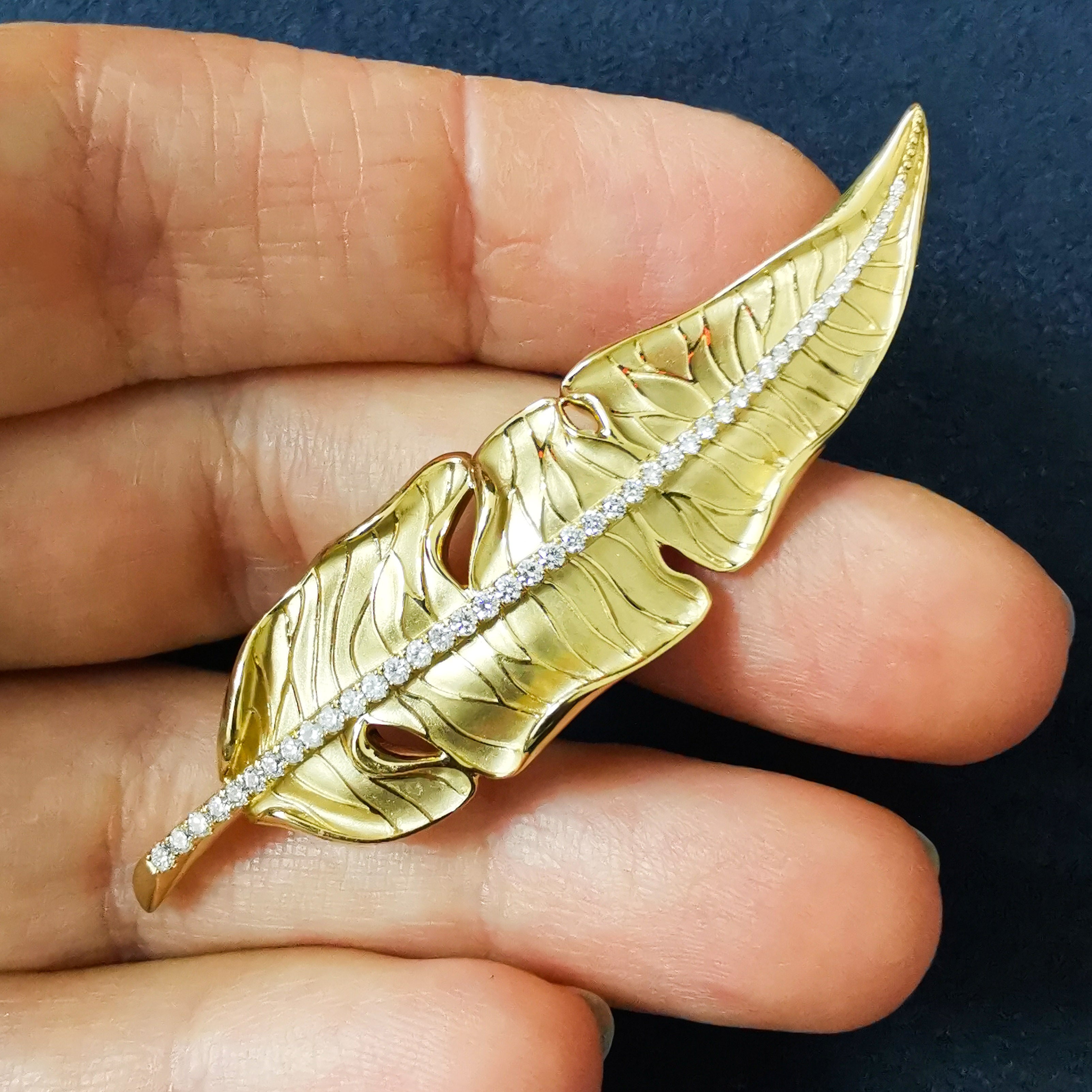 Diamonds, 18K Yellow Gold Leaf Brooch, Brs 0164-1