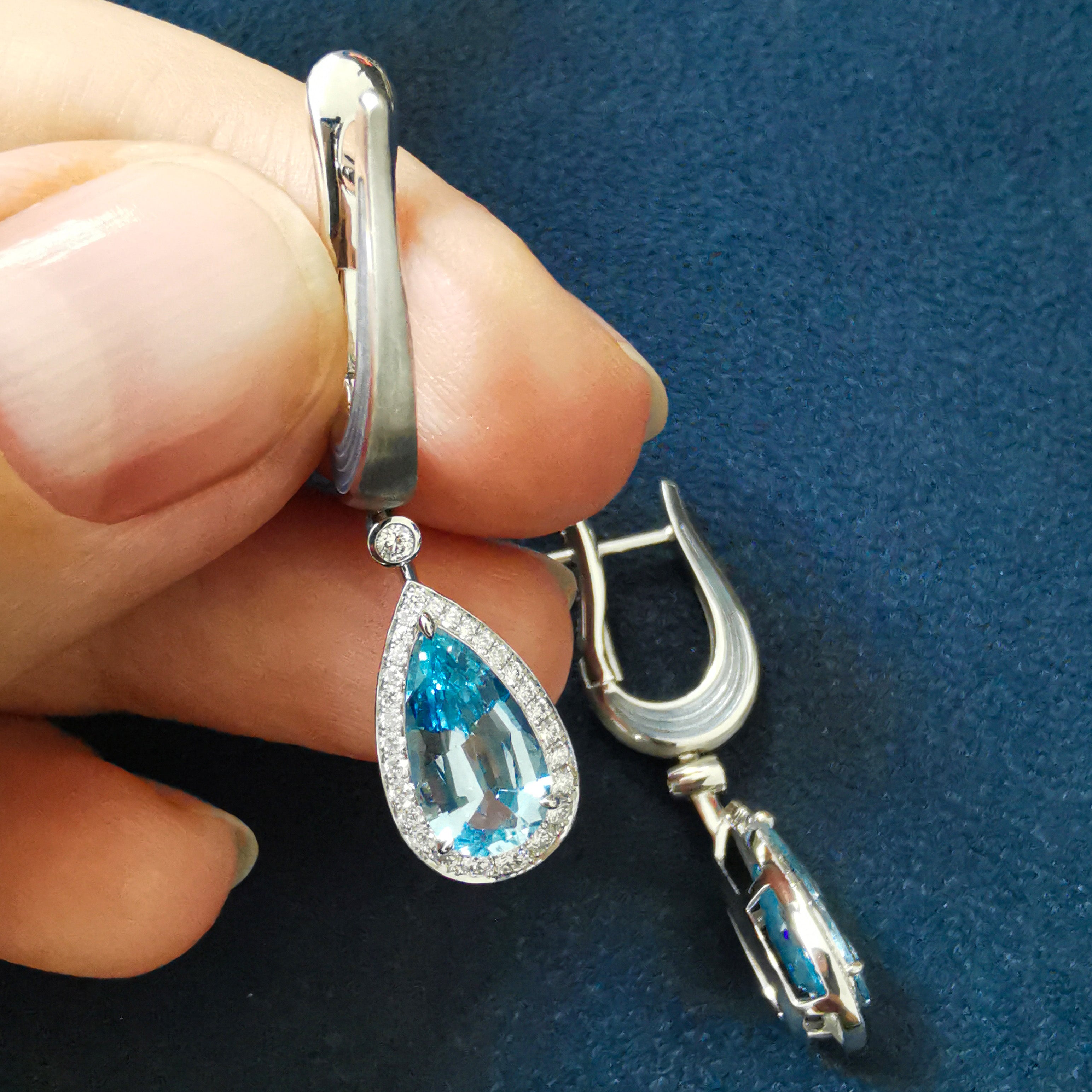 Aquamarine, Diamonds 18K White Gold Earrings, E 0143-20