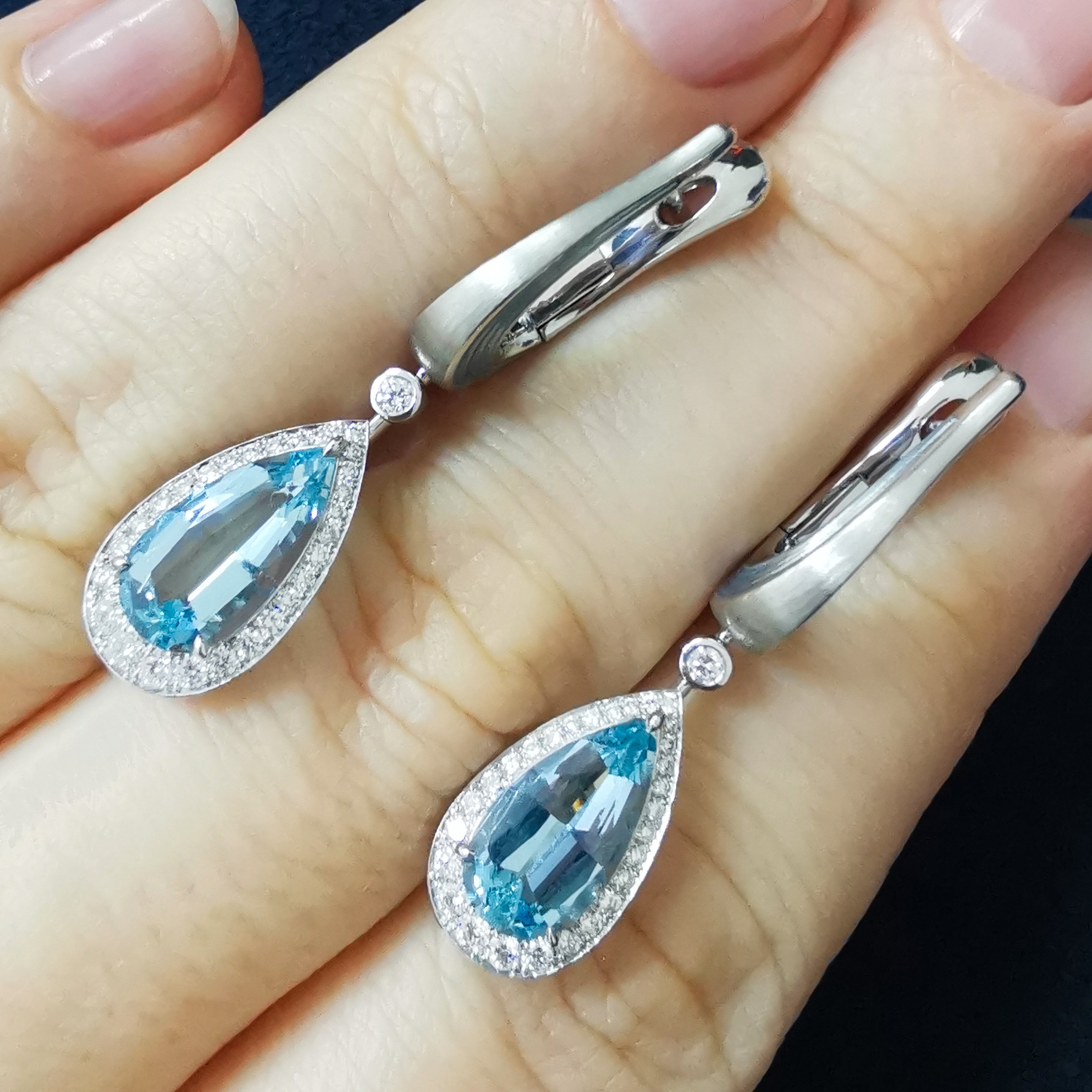 Aquamarine, Diamonds 18K White Gold Earrings, E 0143-20