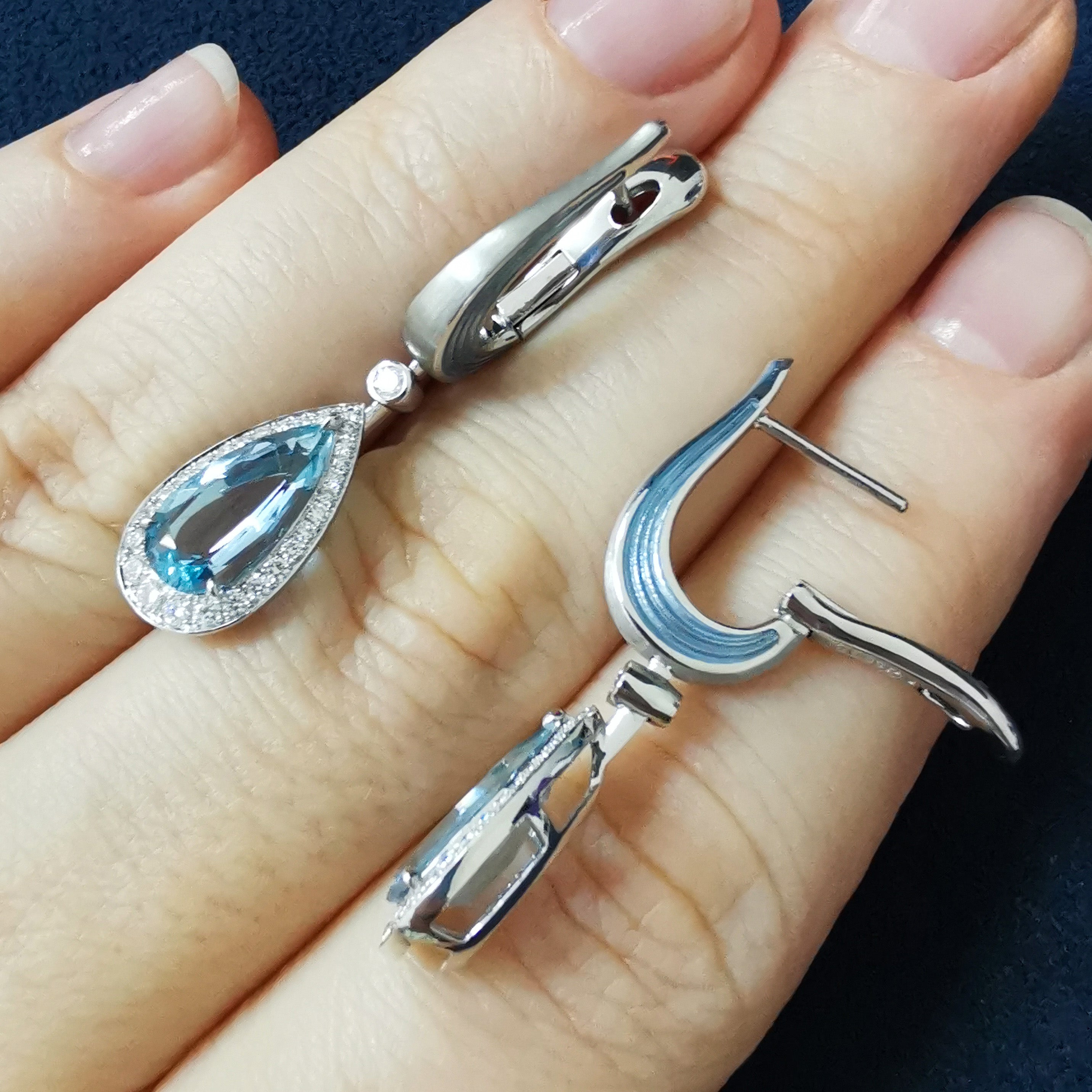 Aquamarine, Diamonds 18K White Gold Earrings, E 0143-20
