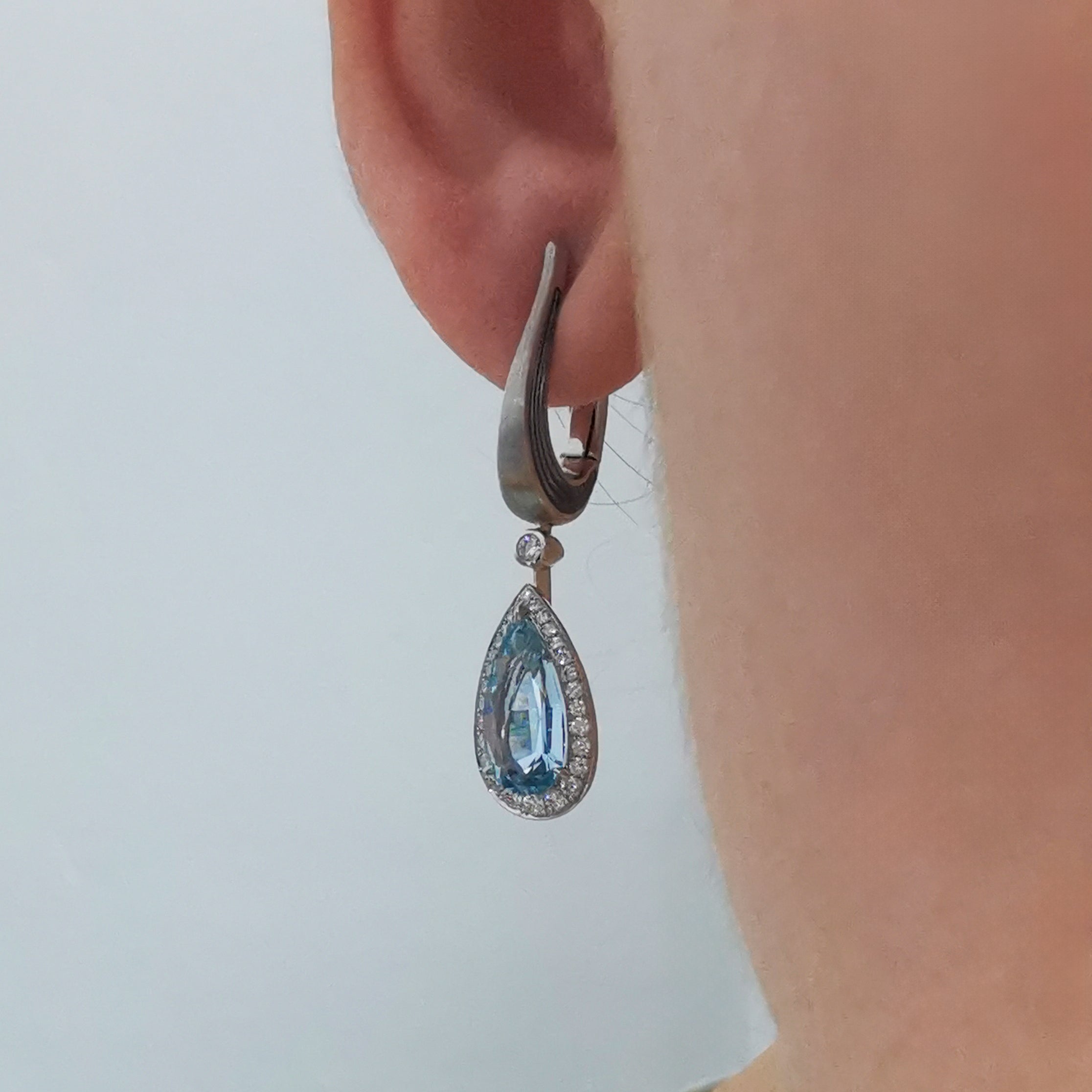 Aquamarine, Diamonds 18K White Gold Earrings, E 0143-20