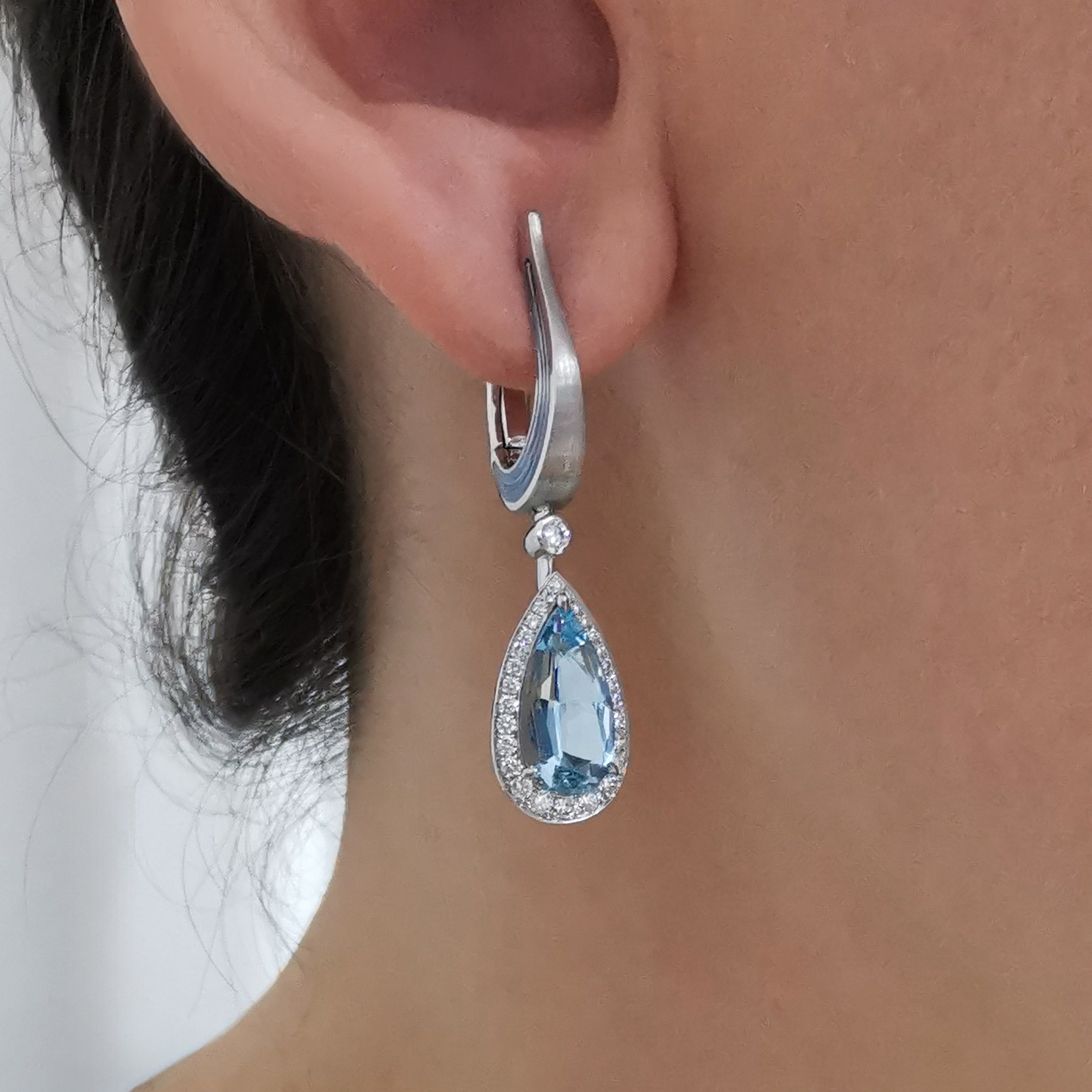 Aquamarine, Diamonds 18K White Gold Earrings, E 0143-20