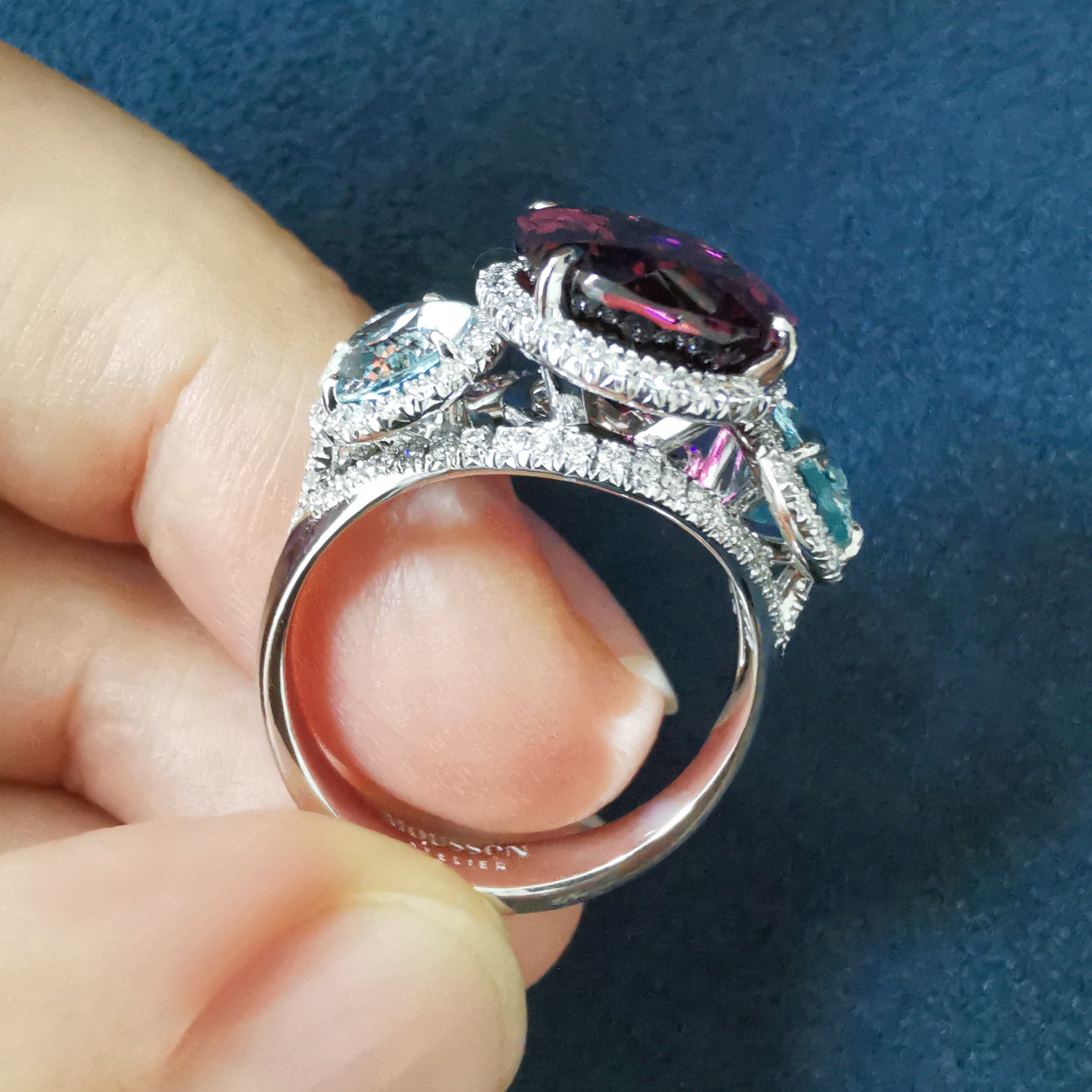 Rubellite, Aquamarine, Diamonds 18K White Gold, Ring R 0022-23