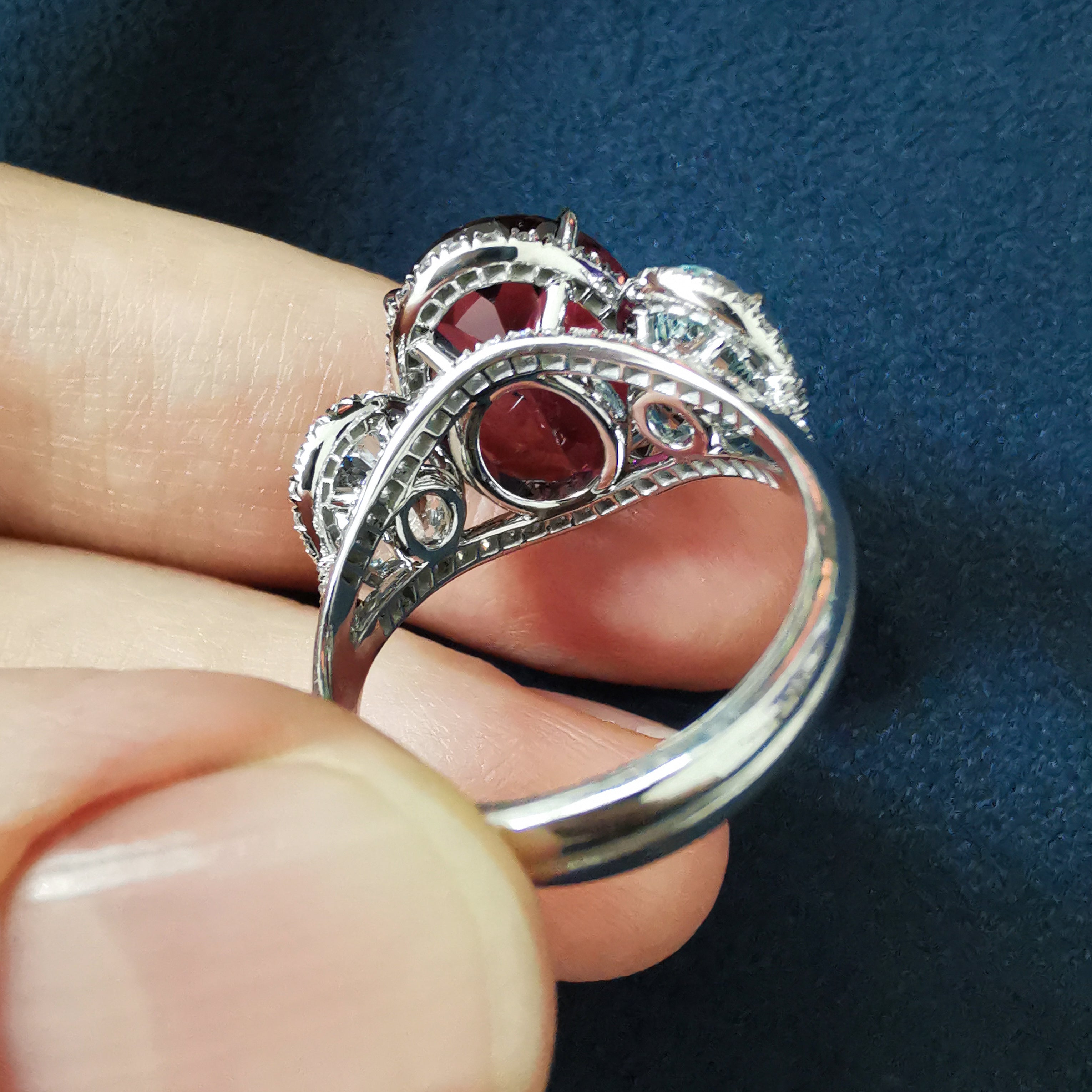 Rubellite, Aquamarine, Diamonds 18K White Gold, Ring R 0022-23