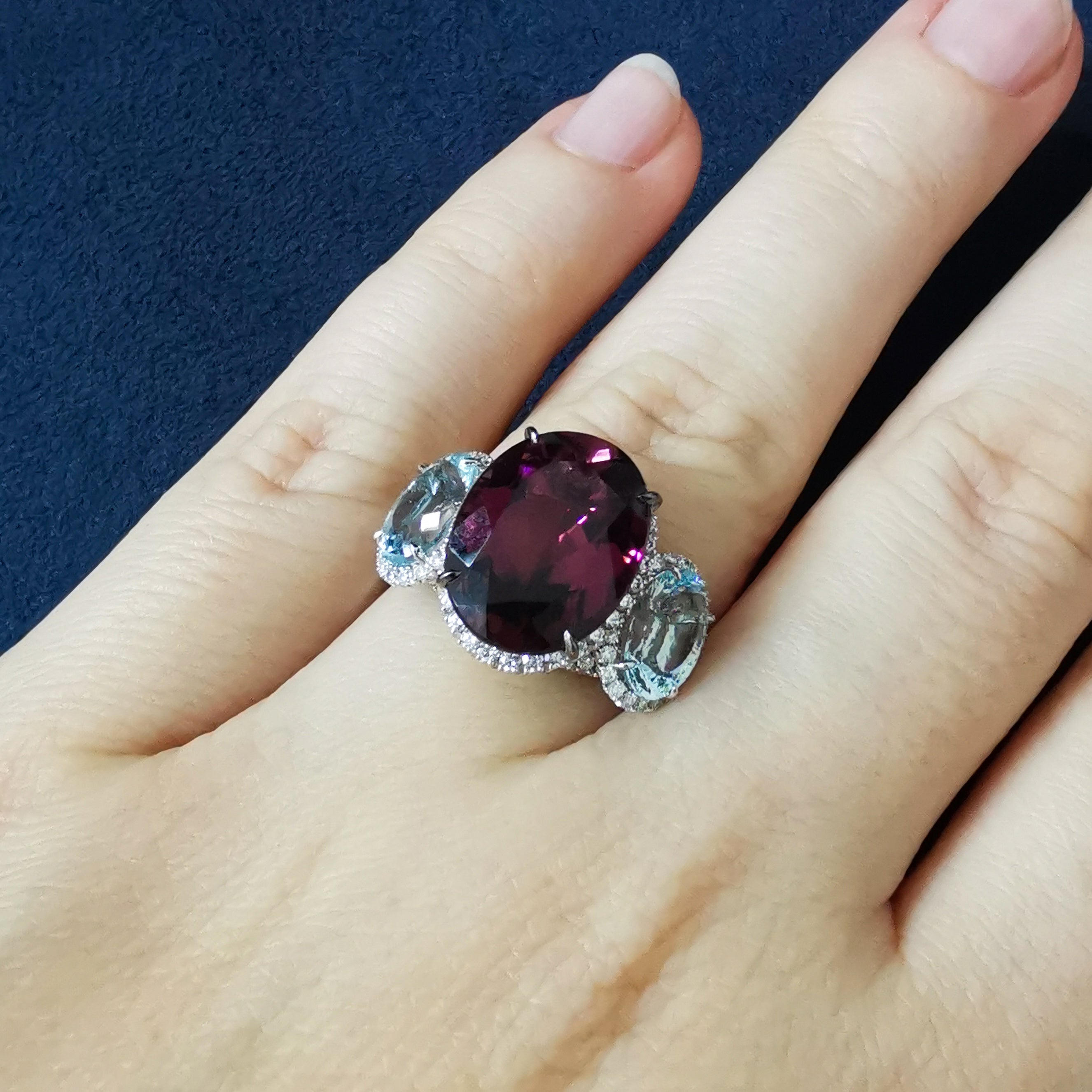 Rubellite, Aquamarine, Diamonds 18K White Gold, Ring R 0022-23