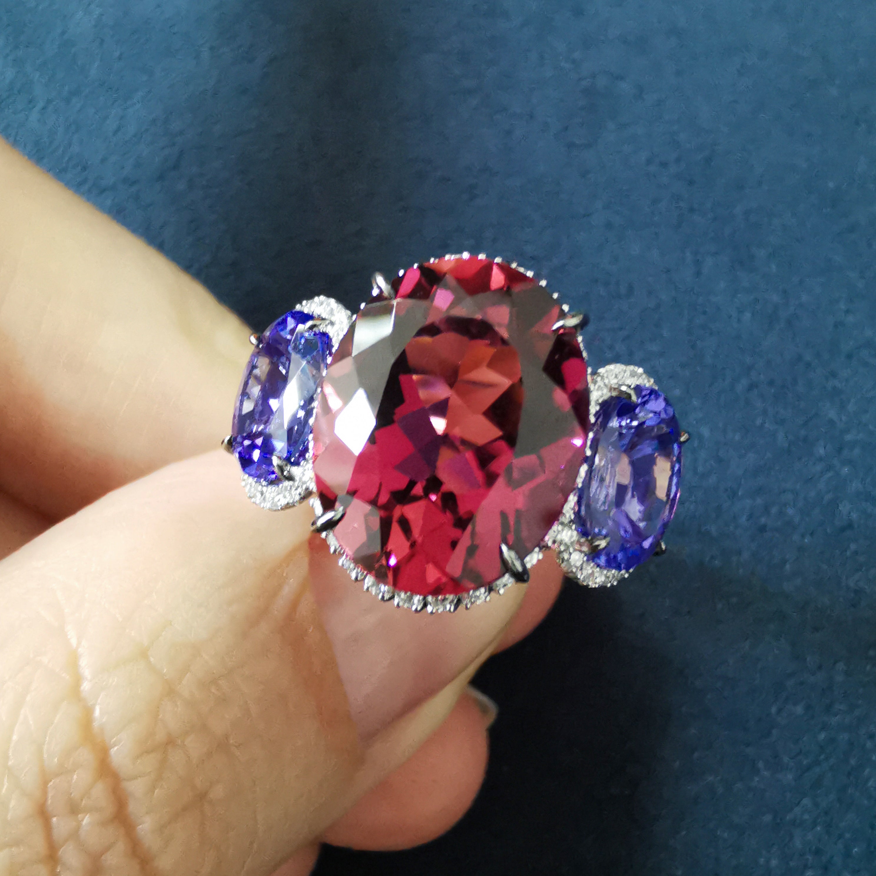 Rubellite, Tanzanite, Diamonds 18K White Gold, Ring R 0022-24