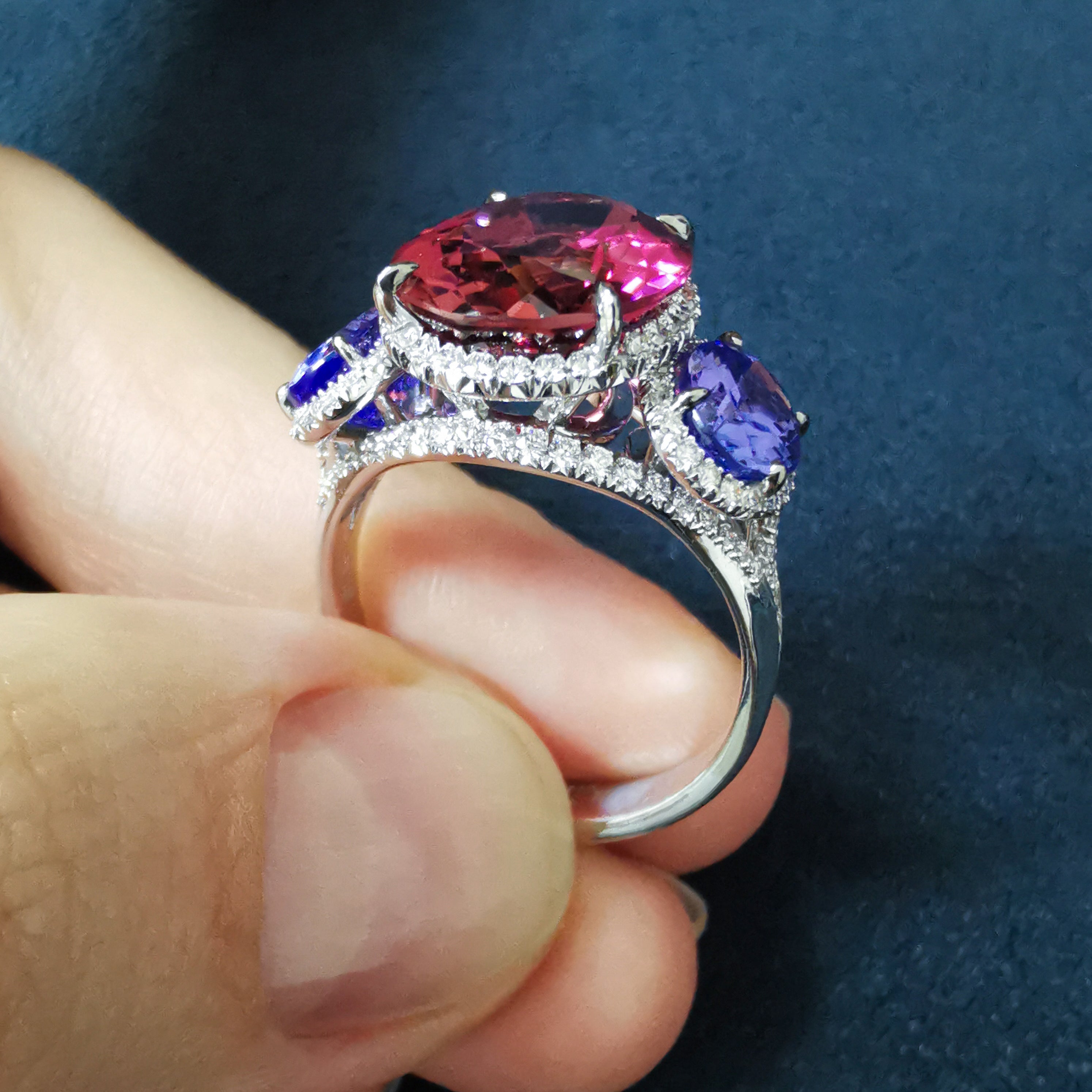 Rubellite, Tanzanite, Diamonds 18K White Gold, Ring R 0022-24