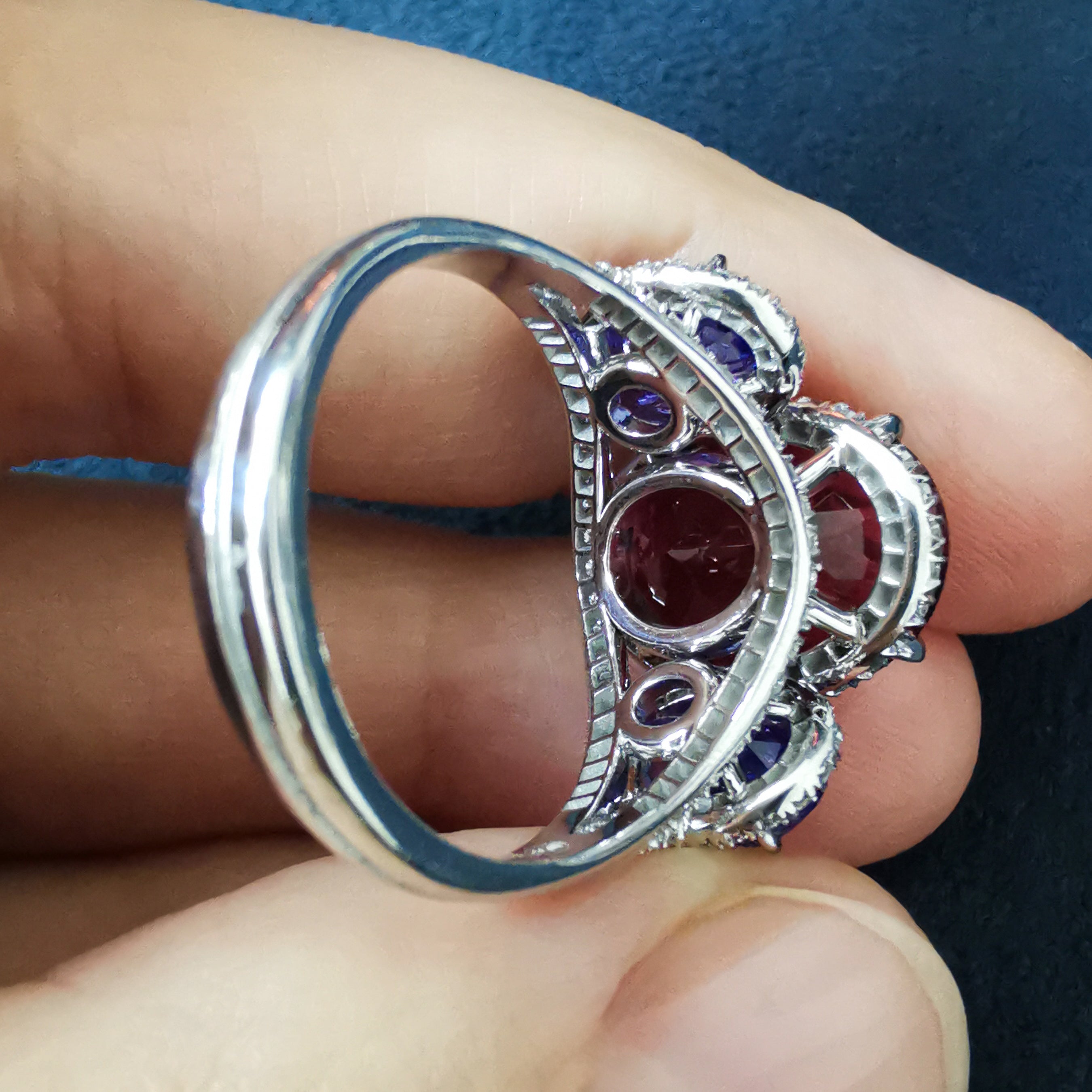 Rubellite, Tanzanite, Diamonds 18K White Gold, Ring R 0022-24