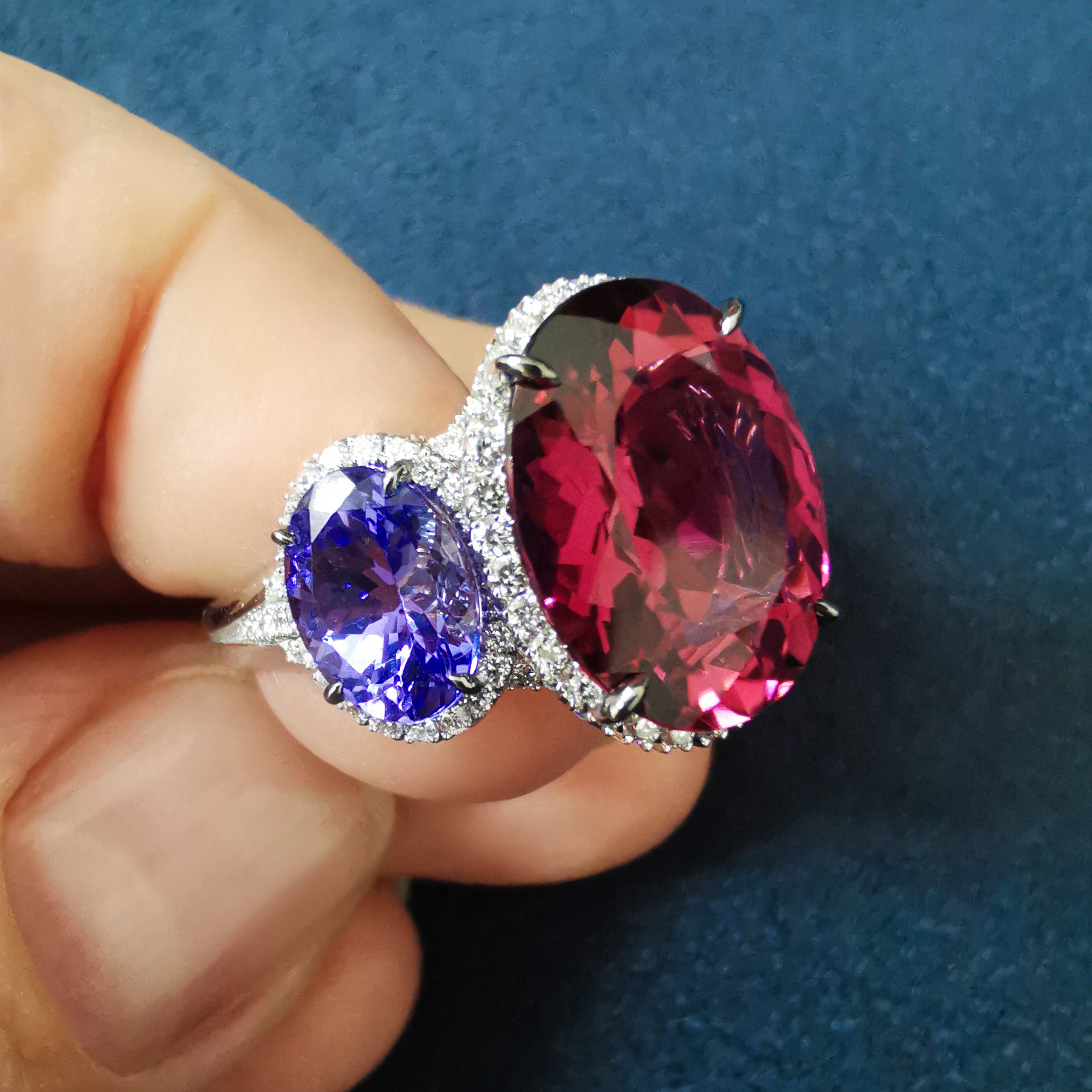 Rubellite, Tanzanite, Diamonds 18K White Gold, Ring R 0022-24