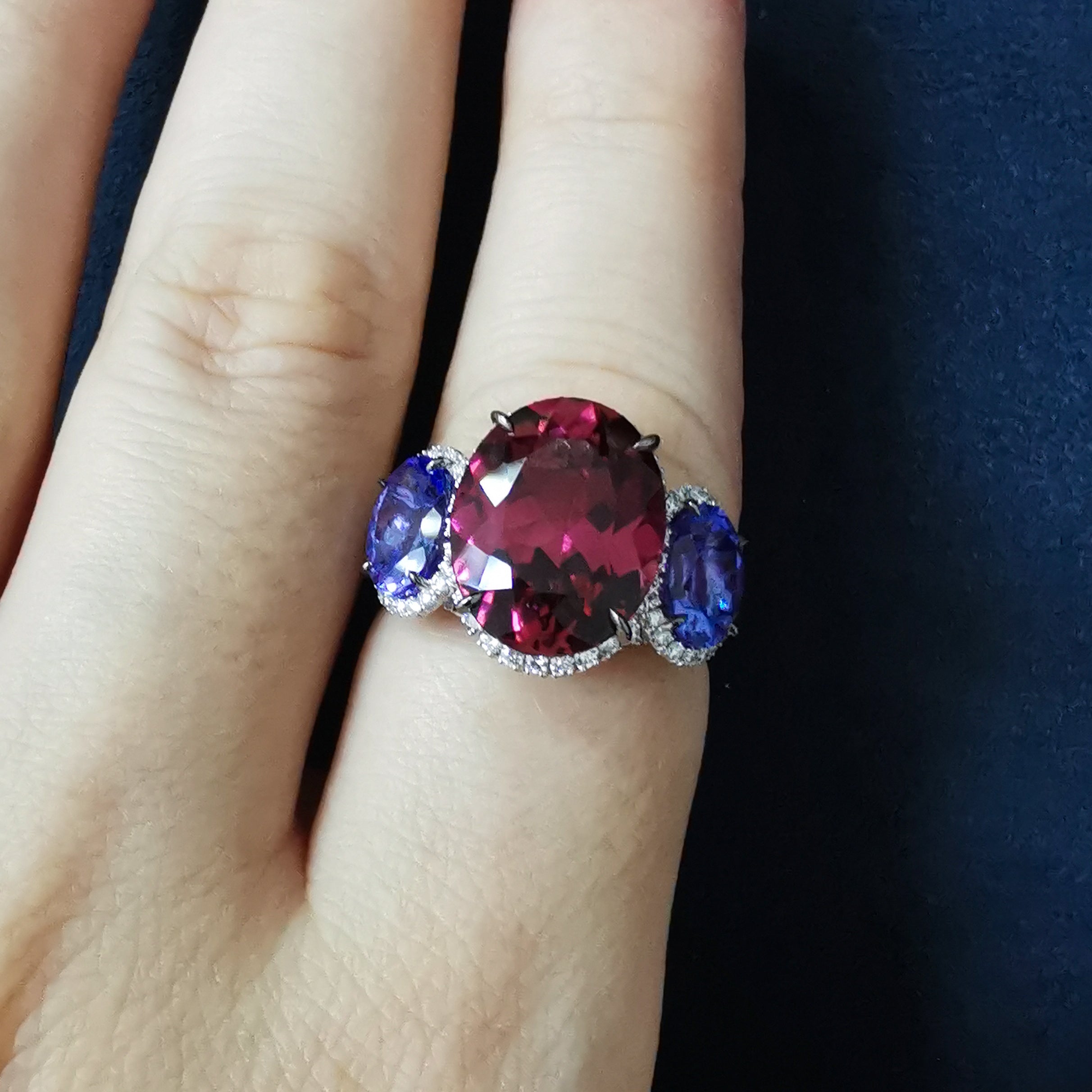Rubellite, Tanzanite, Diamonds 18K White Gold, Ring R 0022-24
