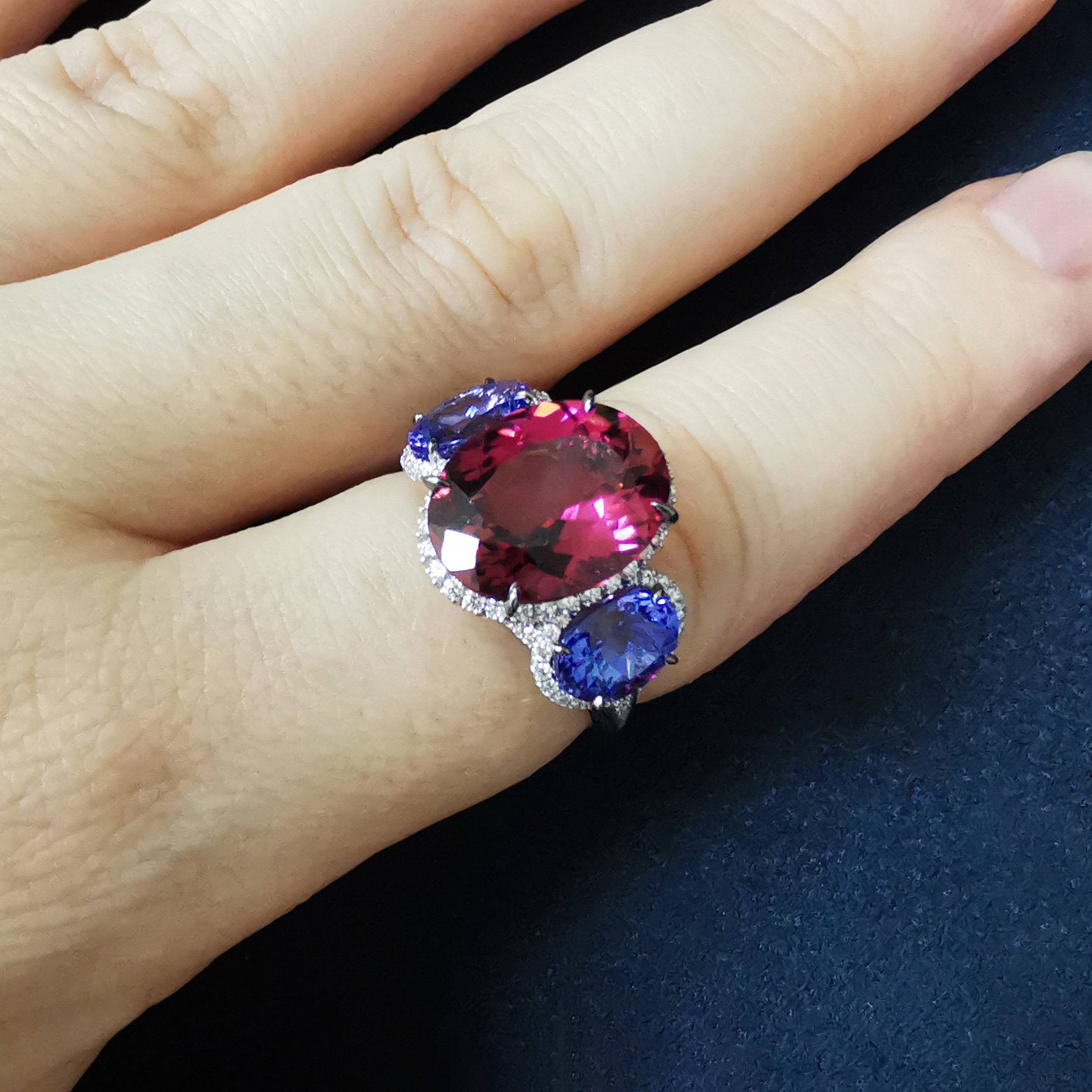 Rubellite, Tanzanite, Diamonds 18K White Gold, Ring R 0022-24