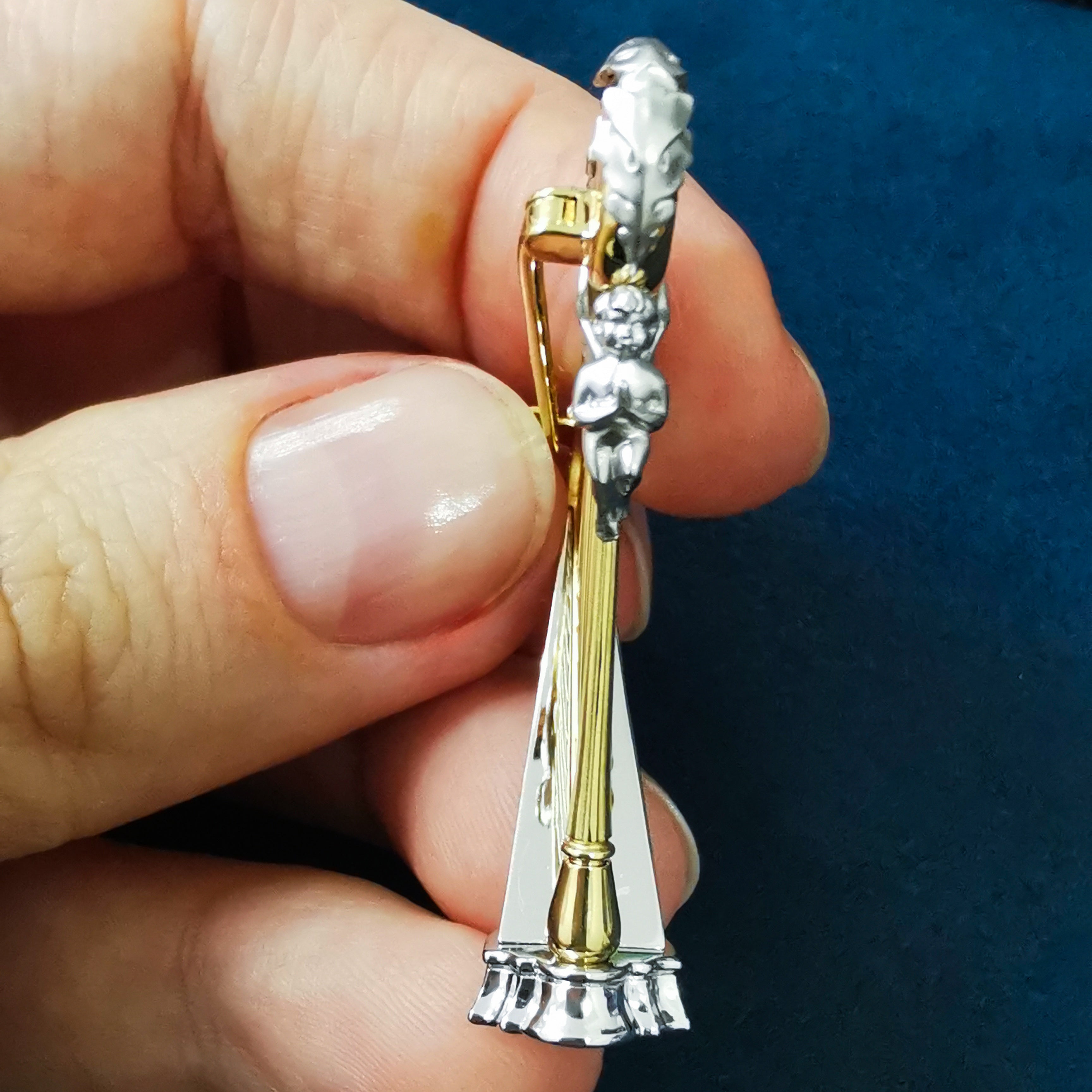 Enamel, Sapphire 18K White and Yellow Gold Harp Brooch, Brs 0267-3